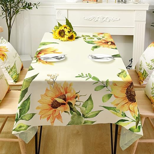 Gephbow Rectangle Sunflower Tablecloth Waterproof Spring Summer Floral Tablecloths