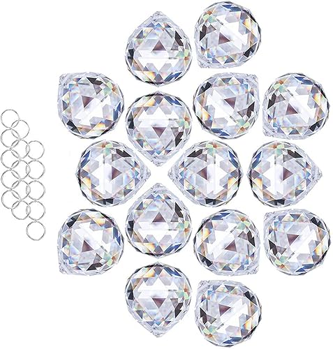 Miniatura 8 de HDCRYSTALGIFTS Paquete de 10 atrapasoles de bola de cristal de 1.181 in para ventana, diseño de arco iris, cristales colgantes, atrapasoles, ventana