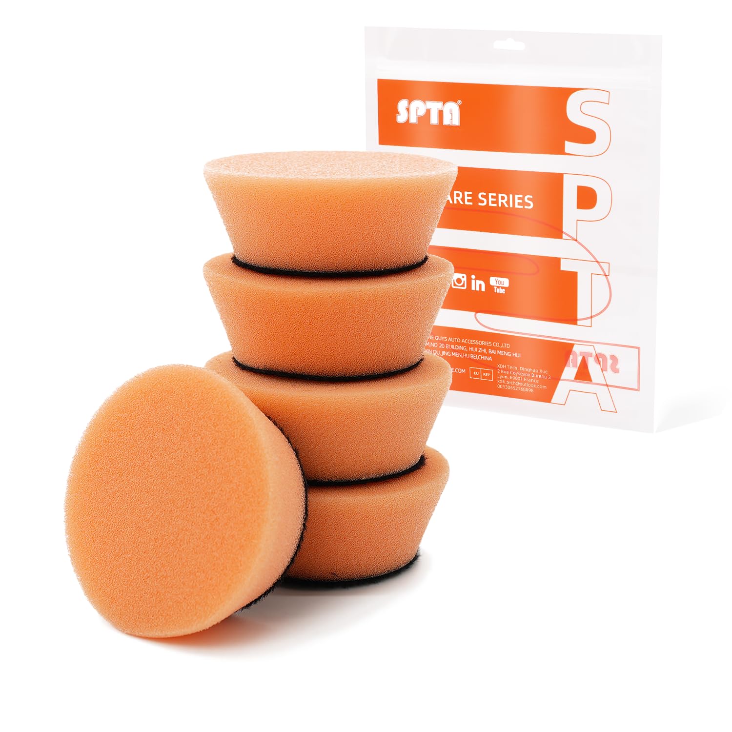 SPTA Orange T40 Orange Medium-Cut Polishing Pads, 5Pcs 2inch/50mm Sponge Polishing Buffing Pads, Car Foam Detail Polishing Pad Kit for Car Detail Polishing, Small Area Polishing -FPTSS2O