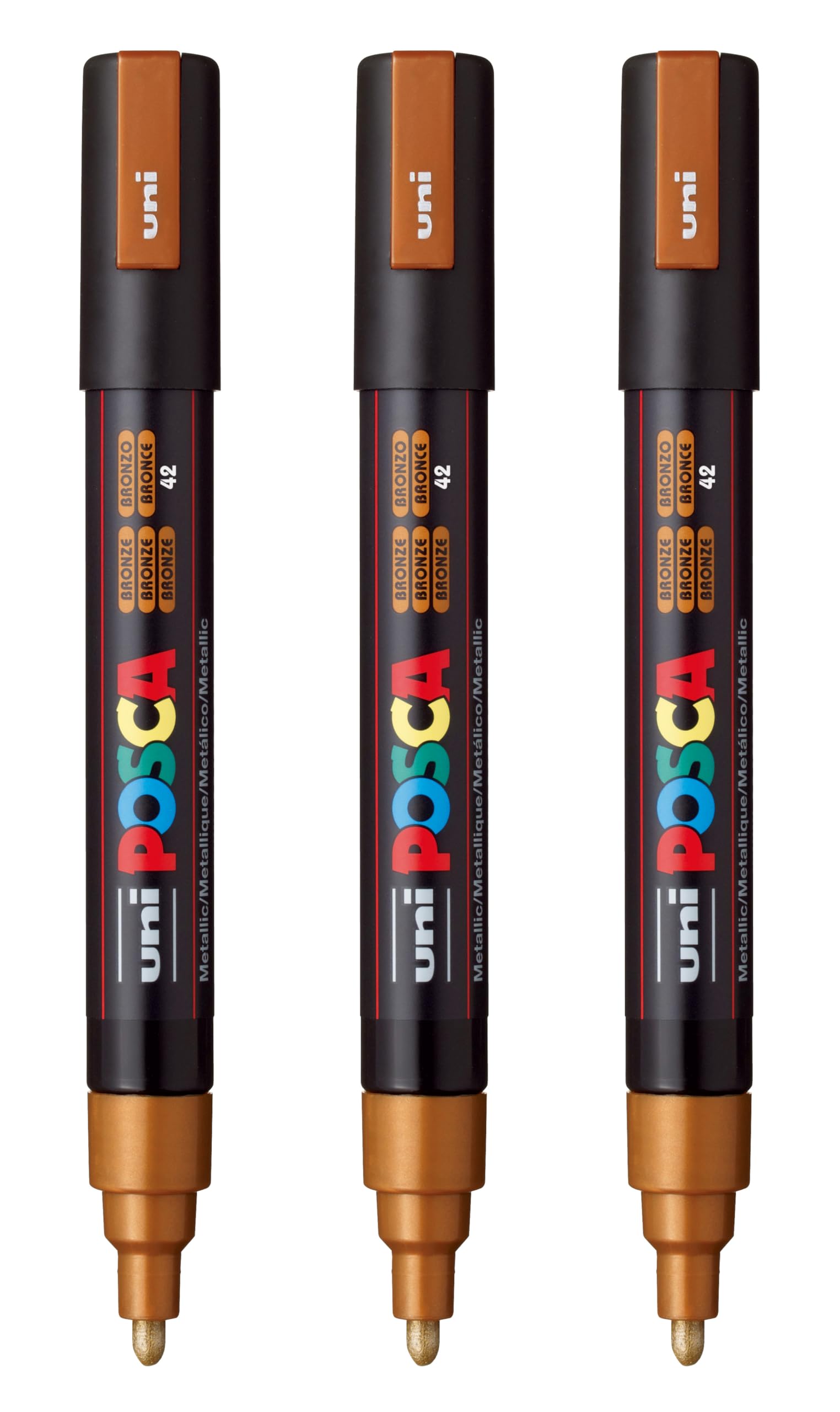 posca PC-5M Water-Based Paint Markers, Reversible Medium Tip (1.8-2.5mm), Bronze, 3 Count