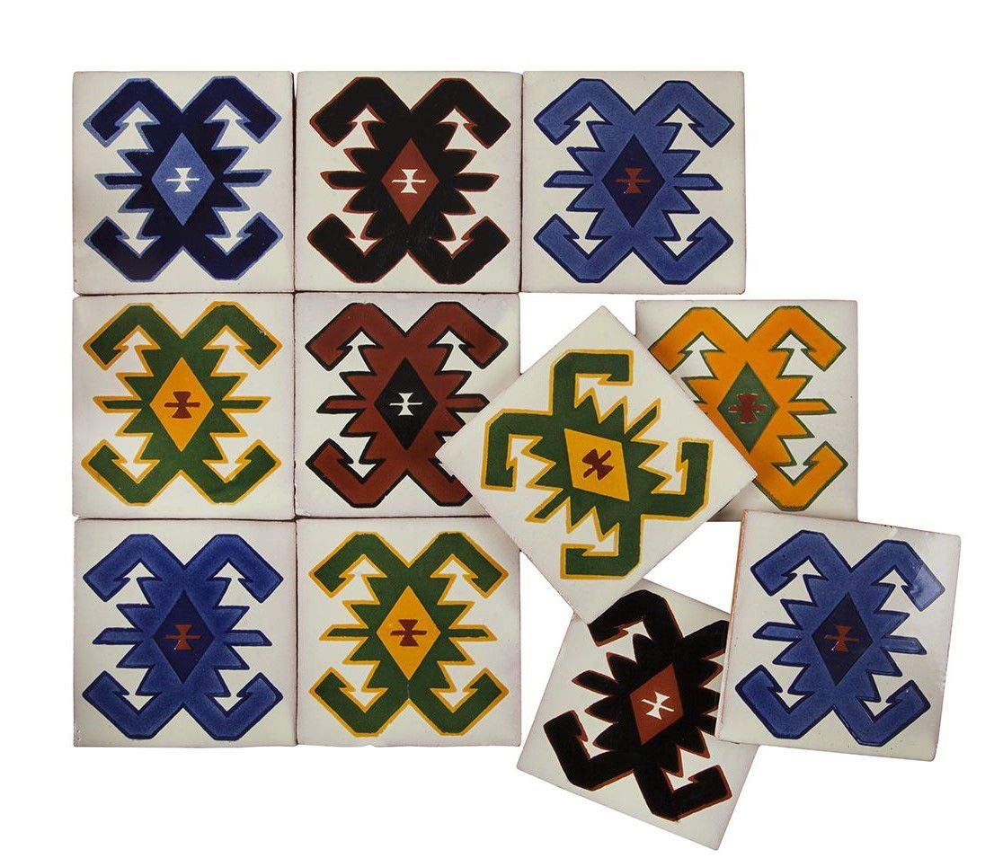 Cerames azulejos de mosaico Talavera Hucul - 30 azulejos decorativos de cerámica mexicana para baño, ducha, escaleras, pared posterior de la cocina | azulejos de mexicanos 10,5x10,5 cm