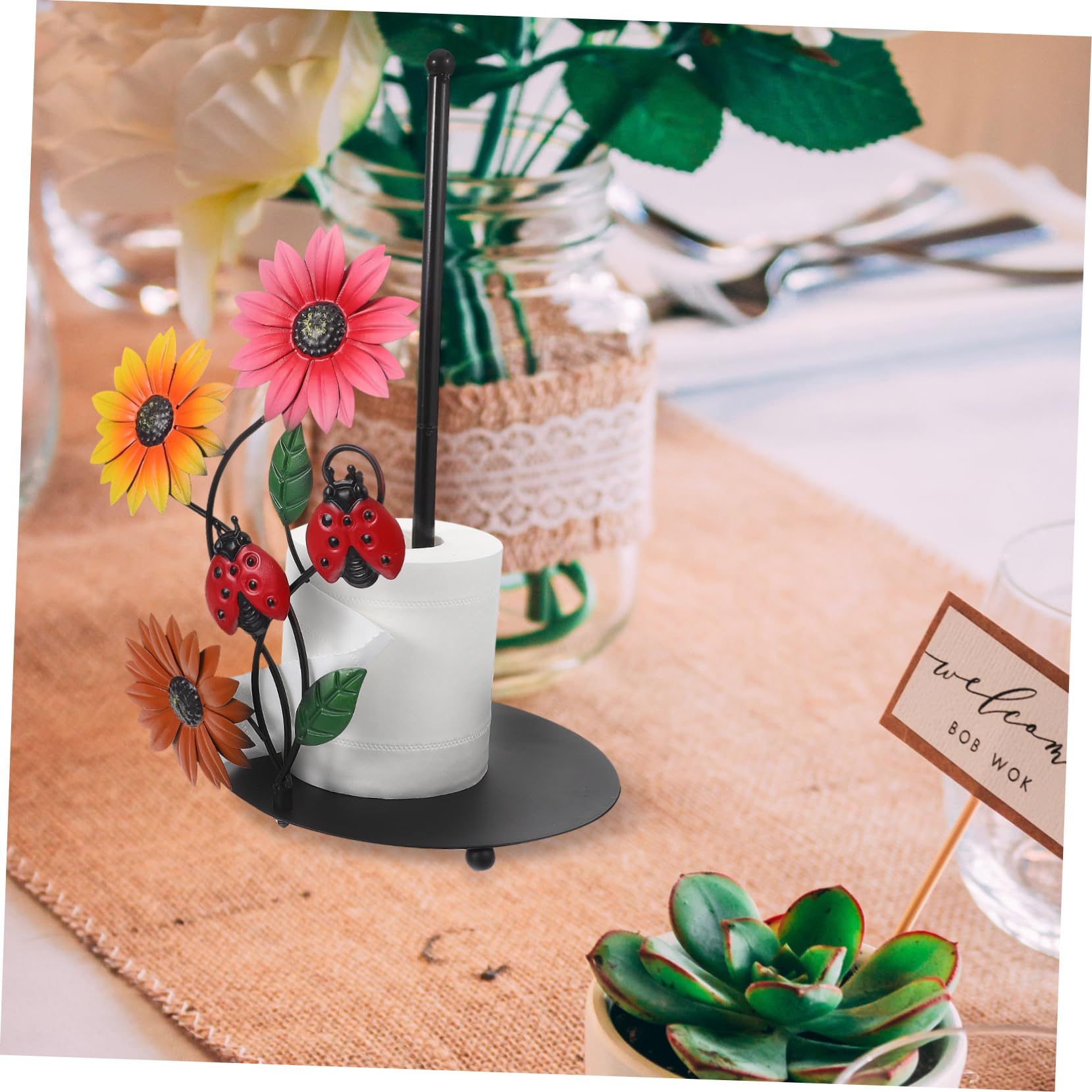 OSALADI Porta Rotolo di Carta Base Stabile a Forma di Girasole in Ferro Facile da Usare e Spostare, per Cucina e Decorazione Domestica
