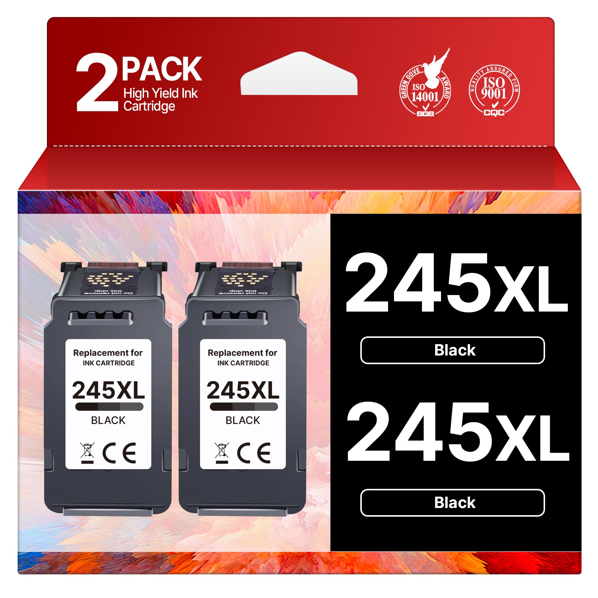 PG-245XL 245XL Ink Cartridge High Capacity for Canon 245XL Black Ink PG-245 Compatible with Canon Pixma TS202 TR4520 MG2525 TS3322 TS3320 MG2522 TS302 MG2520 MX490 MX492 TR4522 Printer (2 Black Pack)