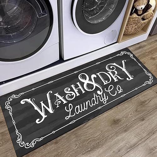 KOZYFLY Laundry Room Rug Runner 20"x48" Non Slip Laundry Rug Kitchen Rugs Washable Laundry Room Mat Waterproof Mudroom Floor Carpet Runner Farmhouse Laundry Room Decor, 2x4, Dark Grey, Wash&Dry