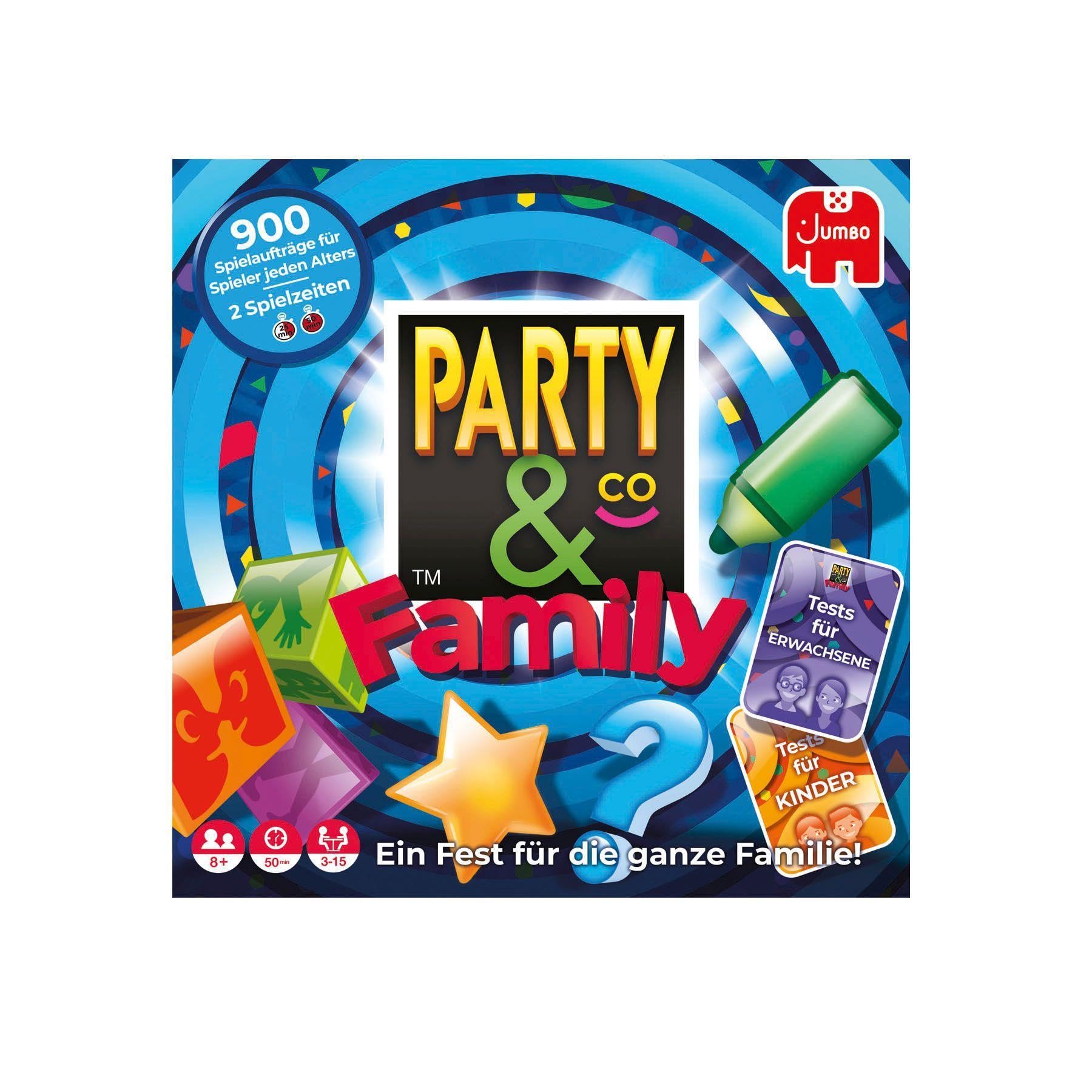 Jumbo - Party & Co. Family Juego de Mesa multiprueba, de 3 a 15 Jugadores, a Partir de 8 años, en alemán