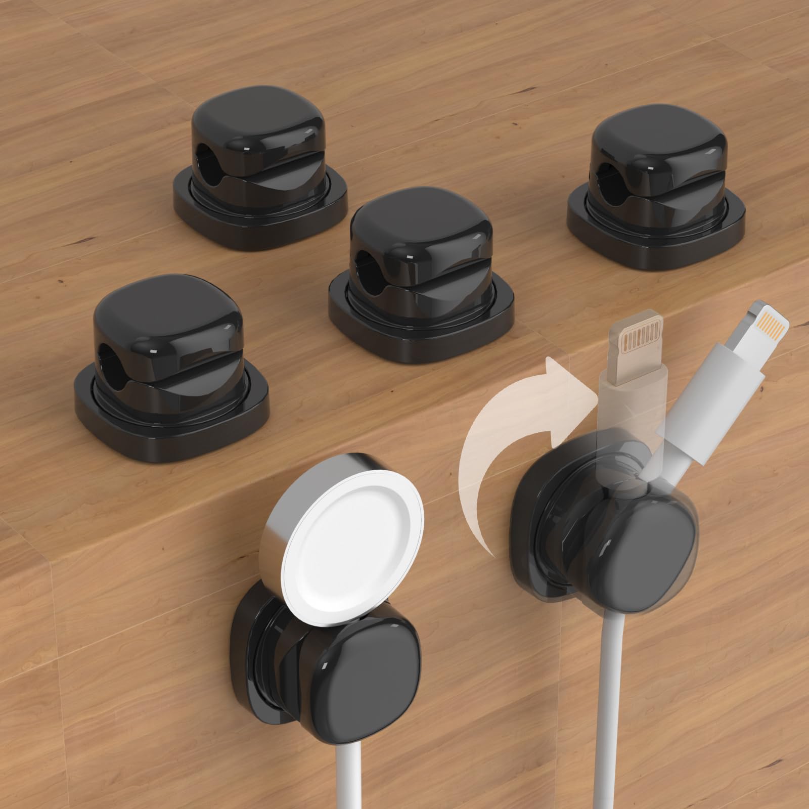 Spring Cable Clips Holder, 6Pack [1s Lock] Cord Organizer Cable Management, Easily Pull Cables in & Out Desk Cable Organizer, Strong Adhesive Wire Organizer Keeper for Nightstand Car Office