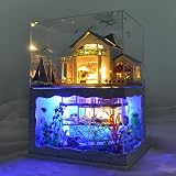 Cuteefun Miniaturowy zestaw domku dla lalek DIY, drewniany zestaw domku dla lalek z meblami i osłoną przeciwpyłową, ręcznie robione rękodzieło dla dorosłych, 1:24 na urodziny, Walentynki, Dzień Ojca