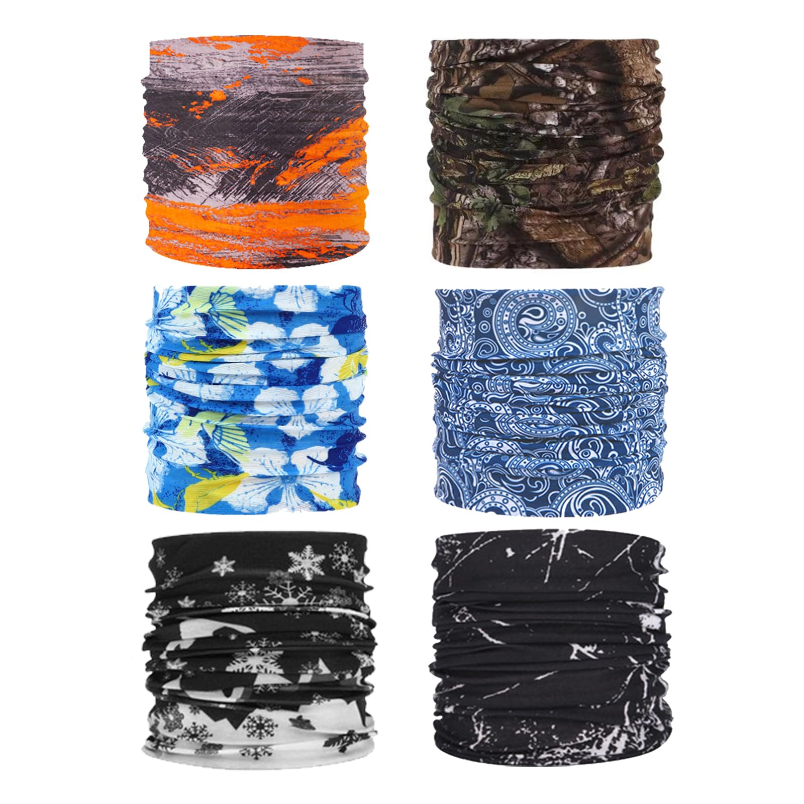 Multifunctional Snood, 6PCS Elastic Face Cover Washable Bandanas for Men & Women Windproof Neck Gaiter Snoods for Men Neck Scarf Neck Tube Headwear for Outdoor Cycling Hiking Riding Running