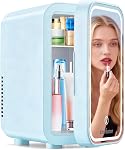 Enventor Mini Frigidaire de soin Petit réfrigérateur pour chambre, Frigido de beauté pour maquillage avec variable LED Miroir, 6 L / 8 Canettes Compact Refroidisseur Portable pour Dortoir College, Bureau, Voiture, Bleu