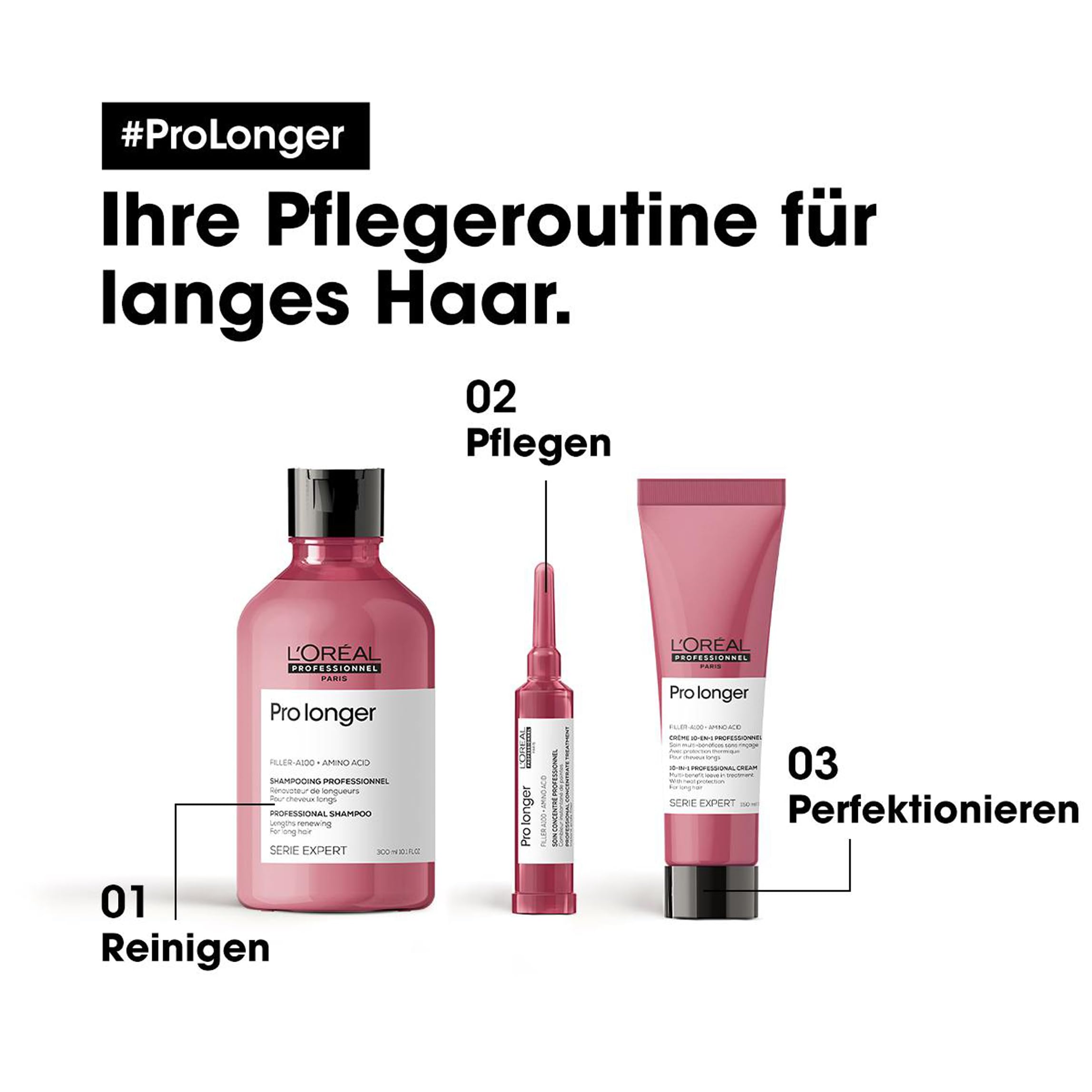 L'Oréal Professionnel Stärkendes XL-Pflegeduo für vollere Längen & Spitzen bei dünnem Haar, Mit Filler A-100, Serie Expert, Pro Longer Shampoo 500ml & Conditioner 500ml