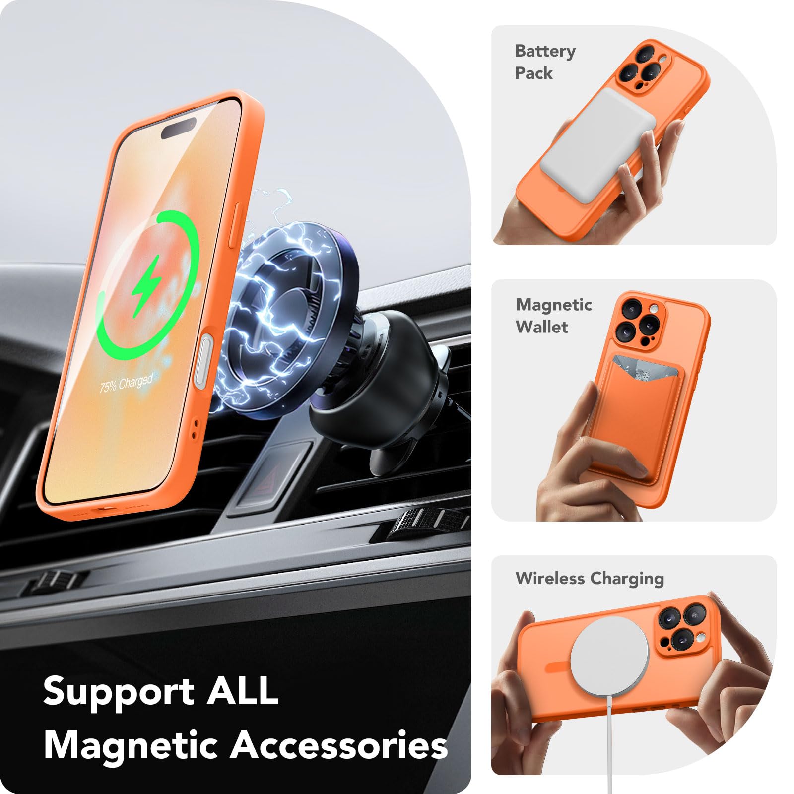 CAPRARO Magnetic Compatible With IPhone 16 Pro Case, Upgraded [Full Camera Protection] [Compatible With MagSafe] Protective Translucent Matte Women Girl Phone Case Cover, Orange Yellow - View #5