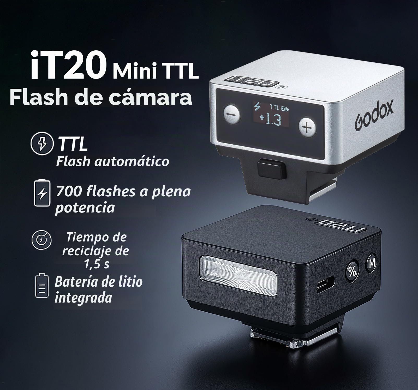 GODOX IT20 S Flash de Cámara, IT20S TTL Mini Flash, Compatible con Sony Alpha A9 III a7III a7CII a7IV a7C a7RV a7 a7SIII a6700 a6400 a6600 ZV-E10 II ZV1 a61000 (Negro)