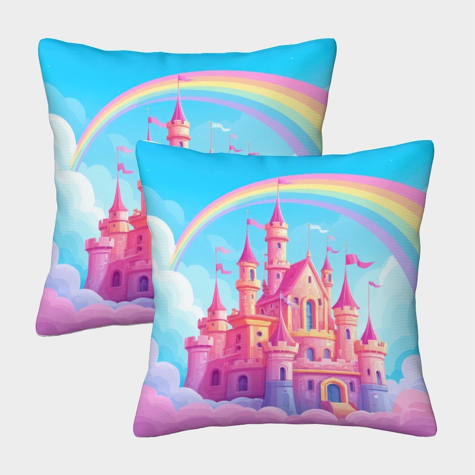 QFVANSIYO Dream Rainbow 3D Printed Castle Microfiber Pillowcase Bedroom Decor Castle Rainbow Pillow Cover for Home Bedding 50x50cm