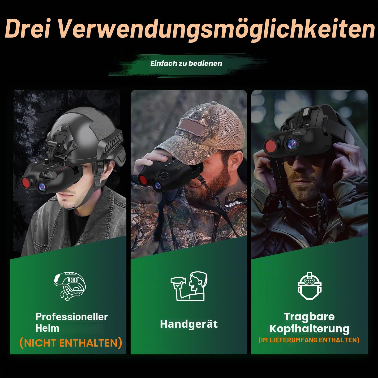Nachtsichtgerät mit Kopfhalterung, 984FT Nachtsichtbrille Infrarot Digitalbrille, 5X Digitalzoom, 16GB TF-Karte