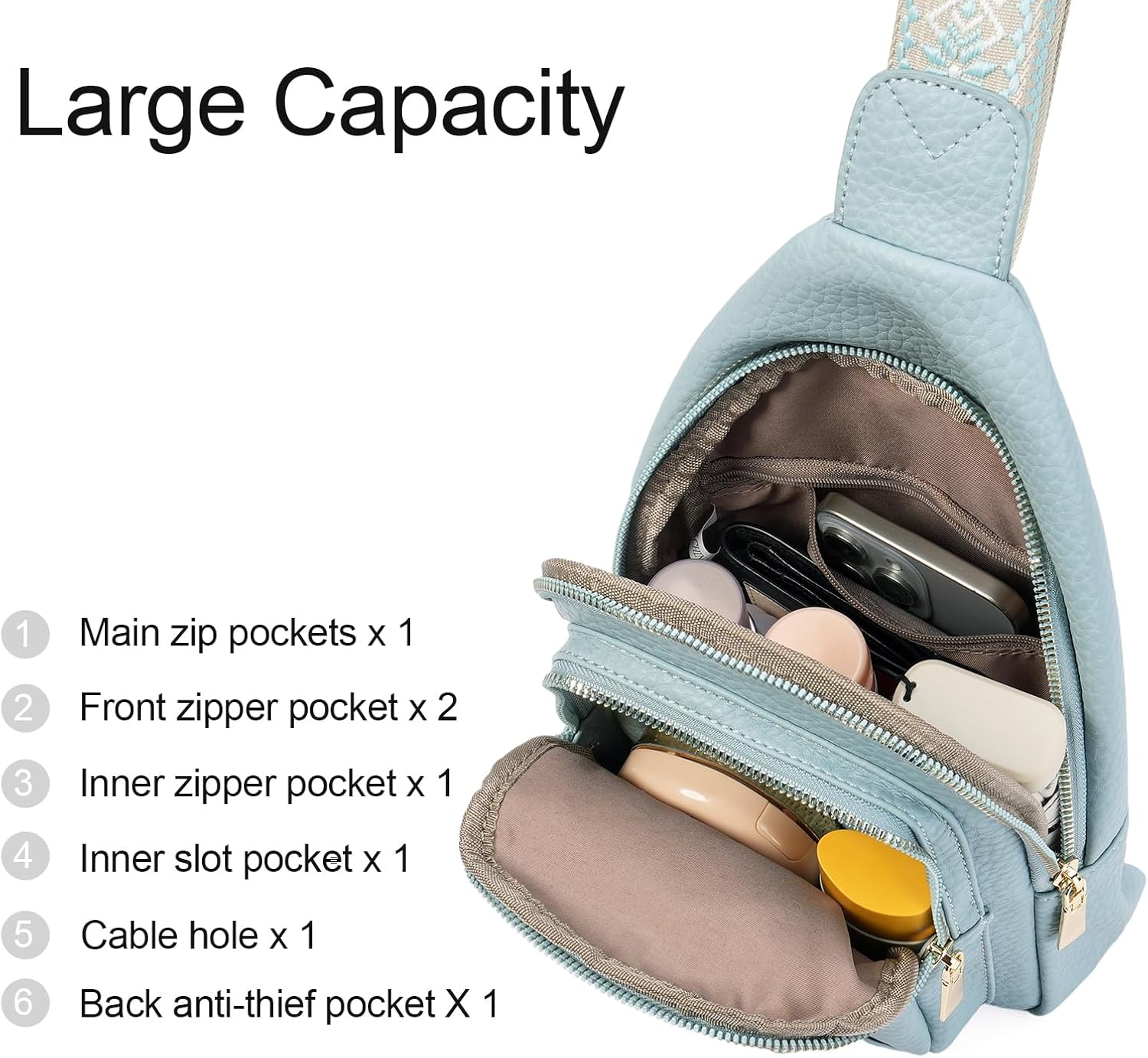 GAEKEAO Sling Bag for Women Crossbody Bags Fanny Pack Vegan Leather Chest Bag Travel Shoulder Belt Purse Backpack Gifts