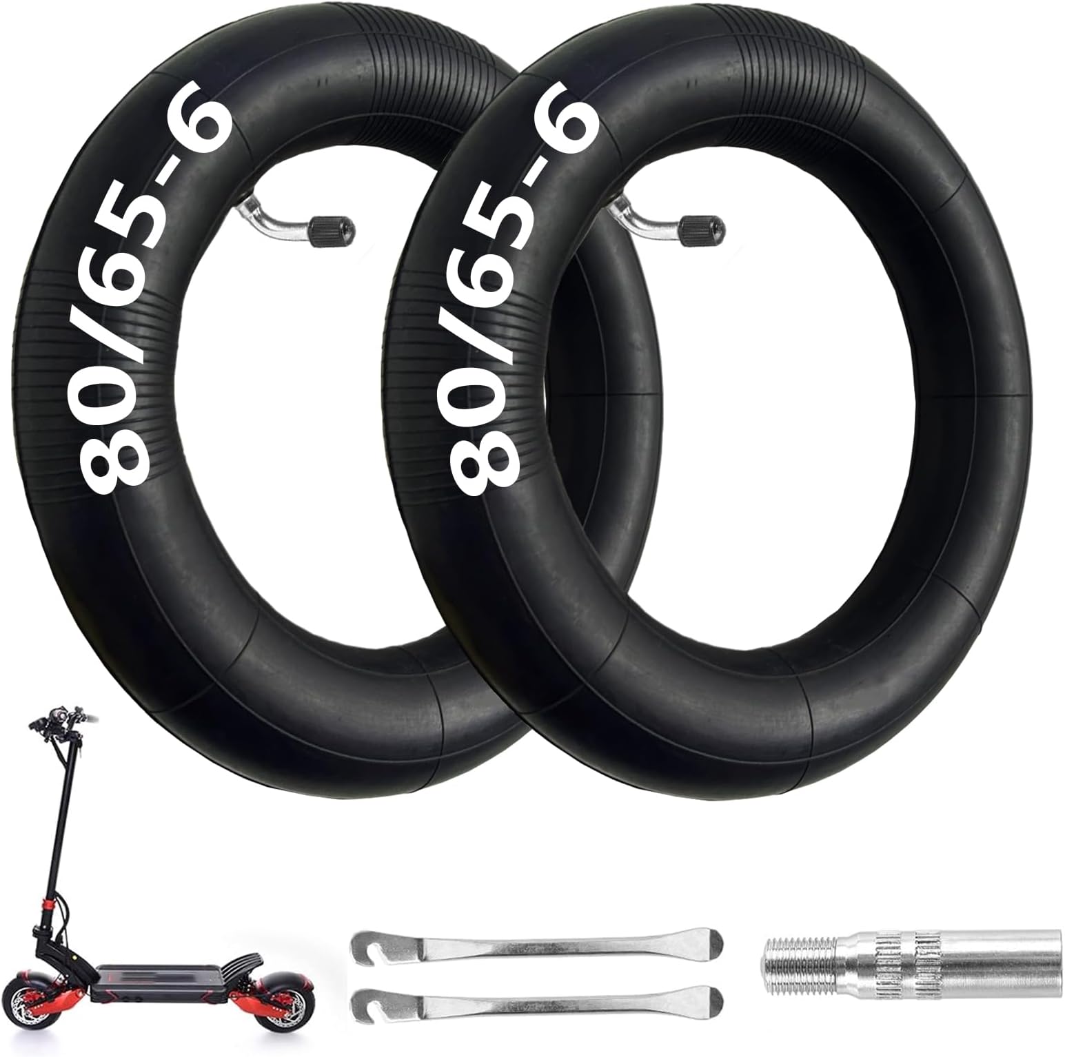 80/65-6 Scooter Inner Tube 10x2.5 Inner Tube 255x80 Electric Scooter 10 inch Tires [Thickened] [Valve Extension] [Tire Levers] [Bent Mouth Vavle] (2 Pack)