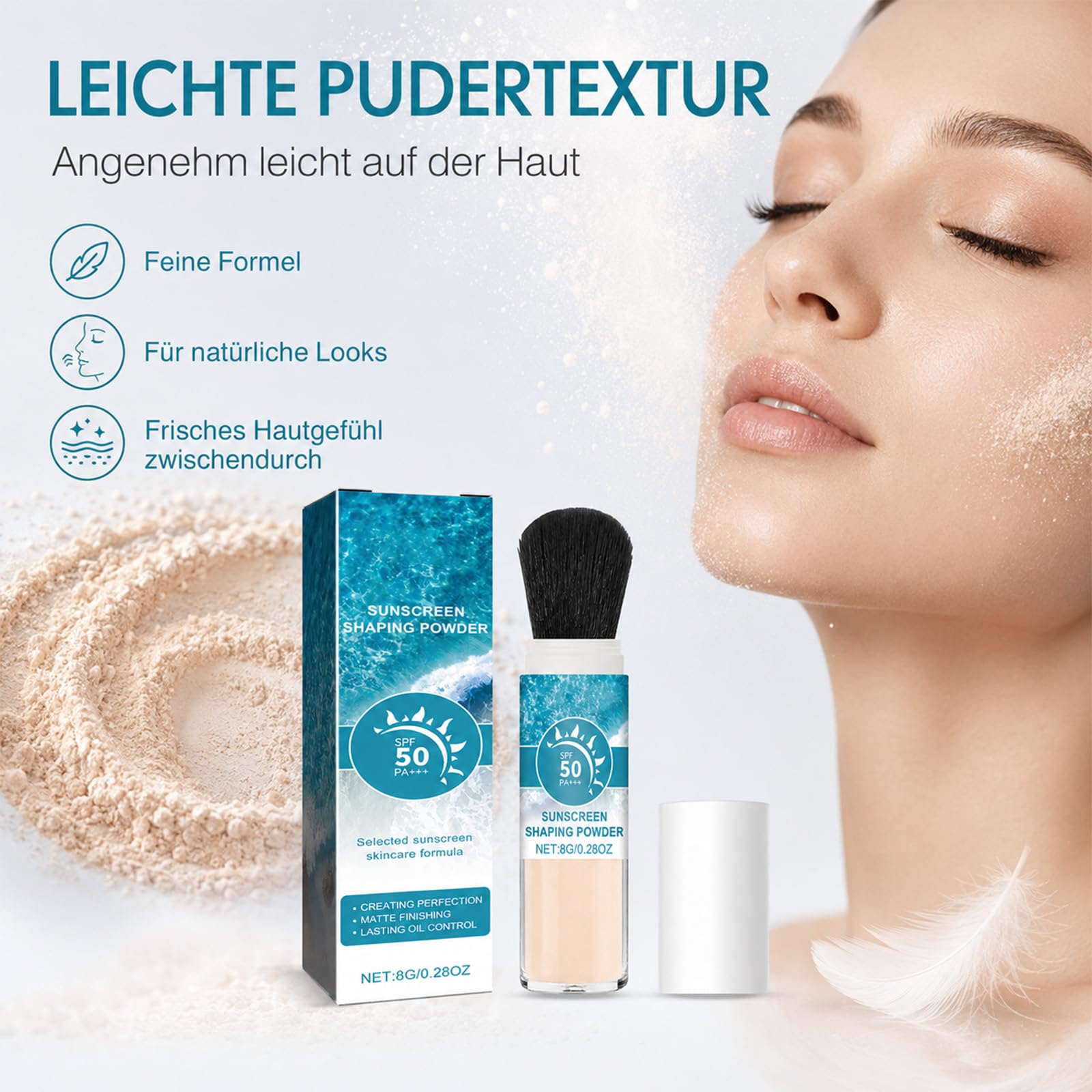 EONFAVE Puder Przeciwsłoneczny SPF50 PA+++ Ze Współczynnikiem Ochrony Przeciwslonecznej Do Twarzy Z Pędzlem Matujący Puder Utrwalający Z Olejem Kontrolnym W Podróży