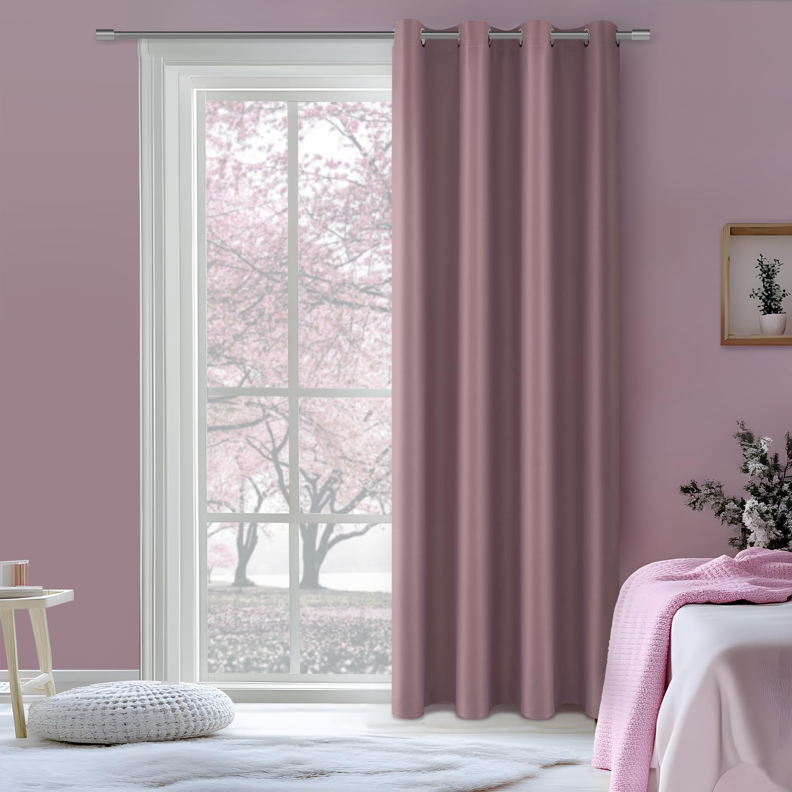 MRTREES Thermal Curtain, Protects Against the Cold, Opaque Curtain with Eyelets, 210 x 140 cm (L x W), 1 Piece, Blackout Curtain, Dusky Pink, Curtain for Door, Living Room, Children’s Room — image 1