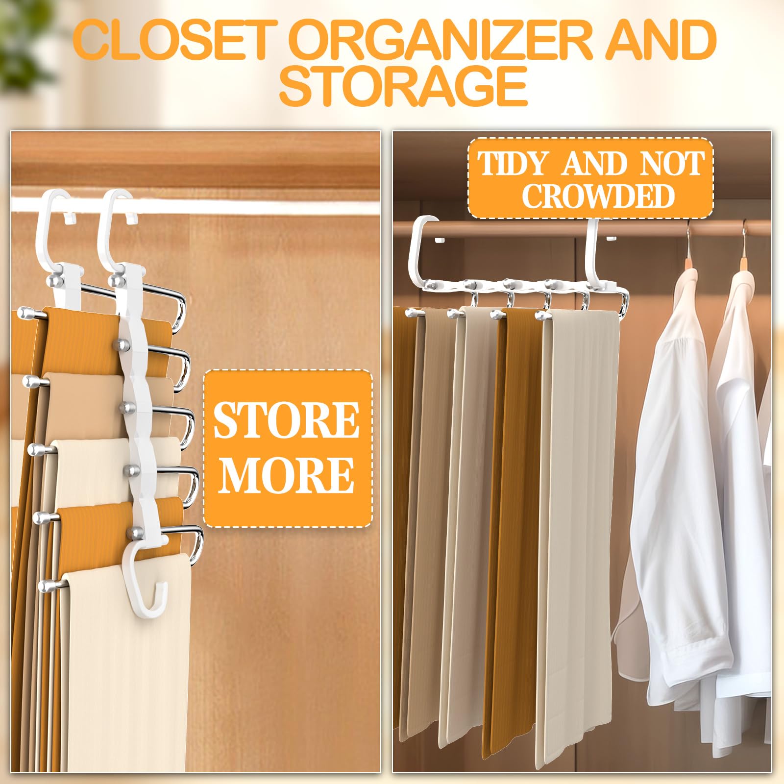 Pants Hangers Space Saving - Non-Slip, 4 Pack - Closet Organizers and Storage, Hanger for Jeans Trousers Scarf Legging Skirts (Black)