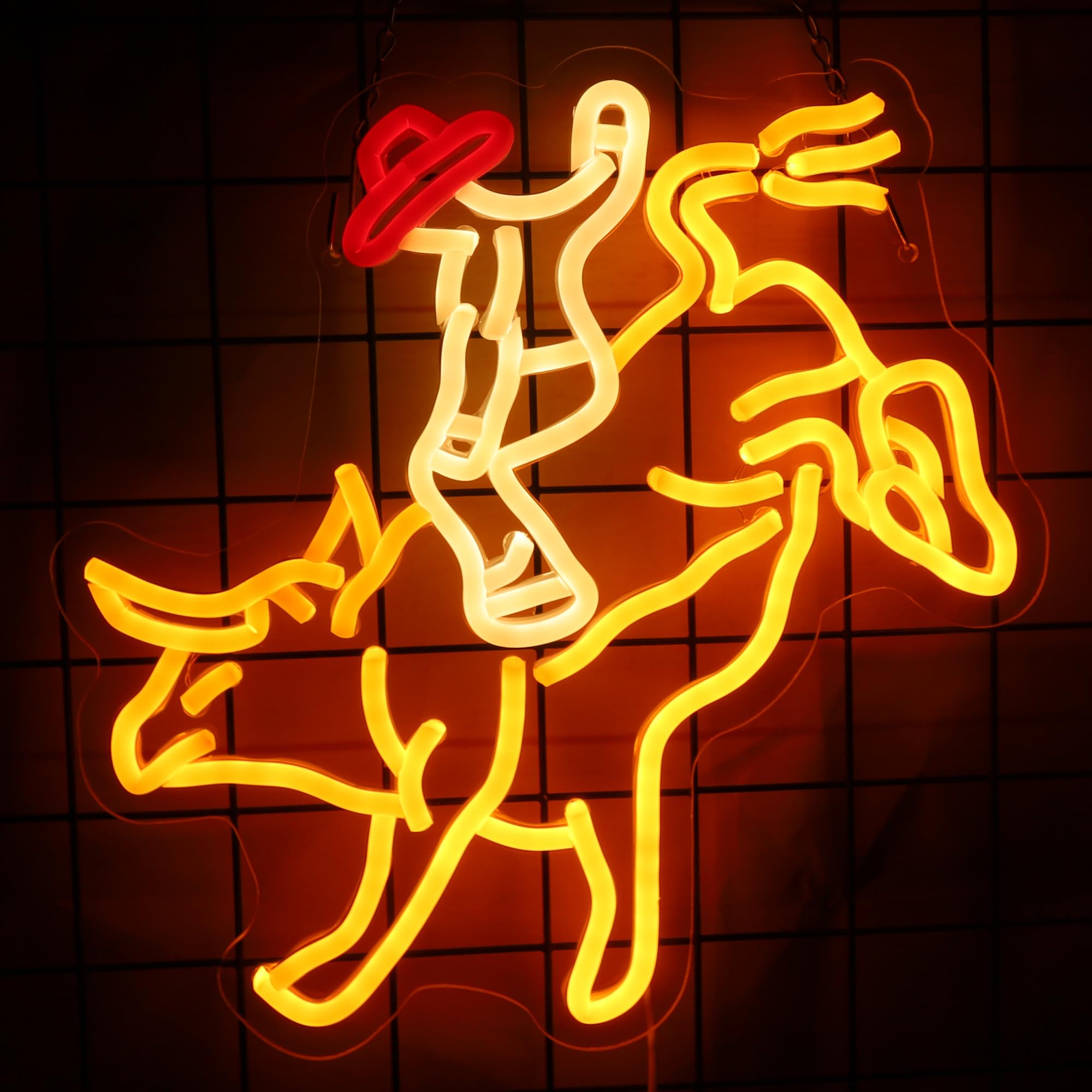 Panneau néon Rodéo Cowboy Rides Bull Riding - Panneau lumineux Western Man Rides - Décoration murale - Cadeau pour homme