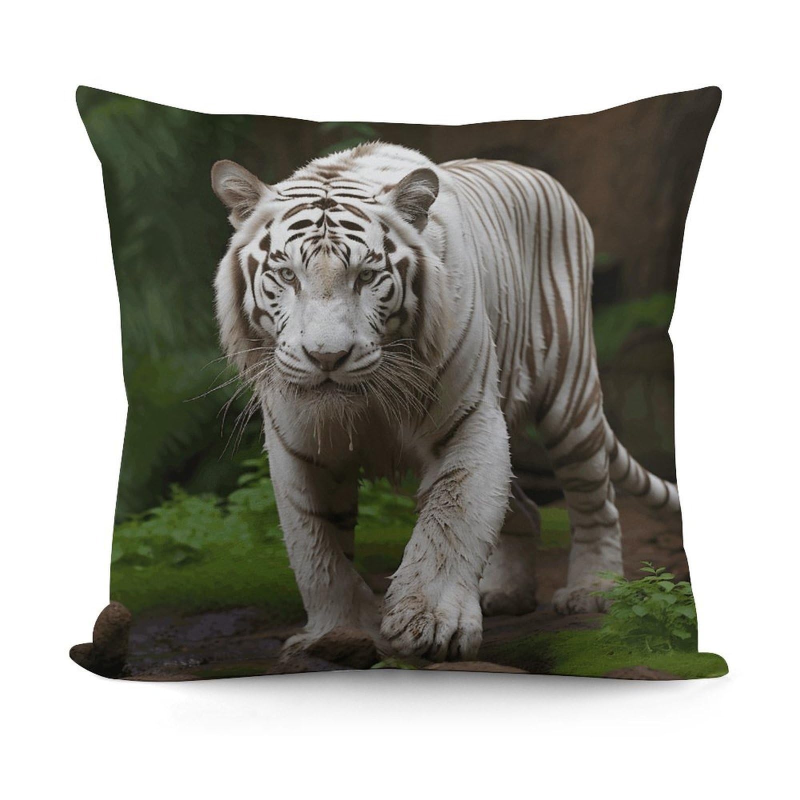 VstaDank Majestic White Bengal Tiger Throw Pillow Covers Fade-Resistant Plush Pillow Case Cozy Square Cushion Case Removable Pillowcase Exquisite Pillow Shams Soft Pillow Protector 18"x18"