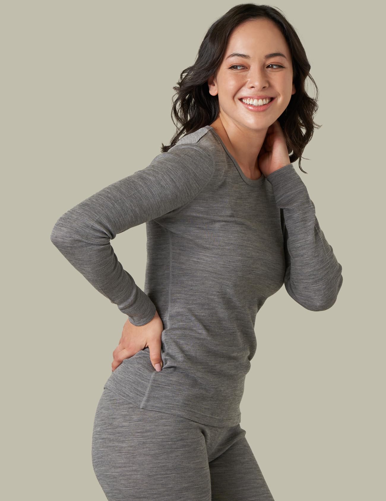 LAPASA Womens 100% Merino Wool Base Layer Midweight Activewear Thermal Underwear Long John Shirt Long Sleeve Cold Weather L48 XX-Large Heather Gray 1 Top