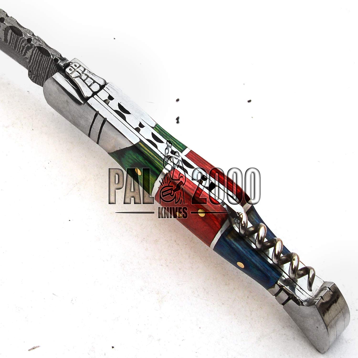 SPSR bellissimo coltello artigianale in acciaio damasco fatto a mano con fodero e apribottiglie vini e champagne garanzia di alta qualità 9691