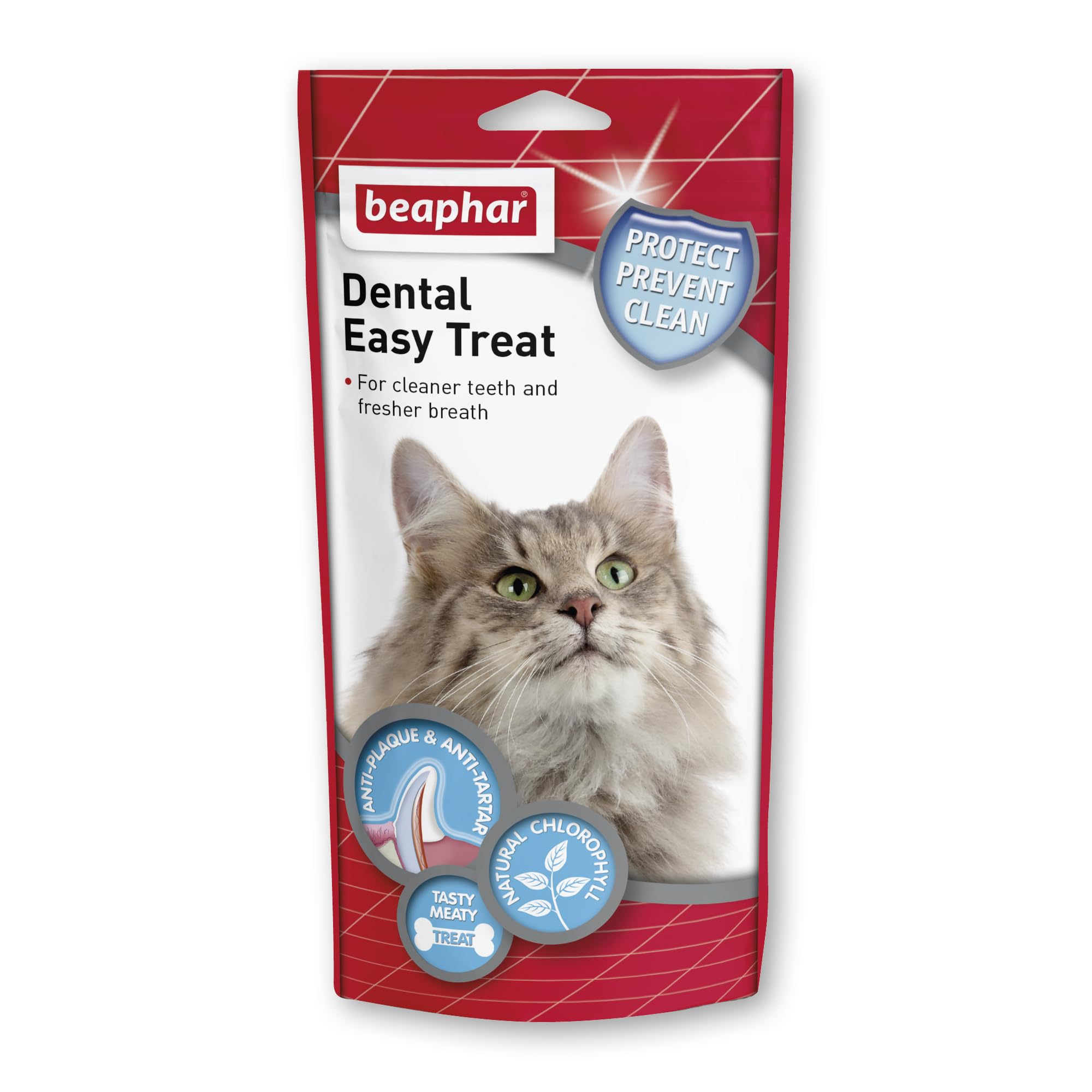 Beaphar - Dental Easy Treats for Cats - For Cleaner Teeth & Fresher Breath - Delicious, Crunchy Treats filled with Chlorophyll - Resealable for Freshness – For Cats of All Ages & Breeds – 35g