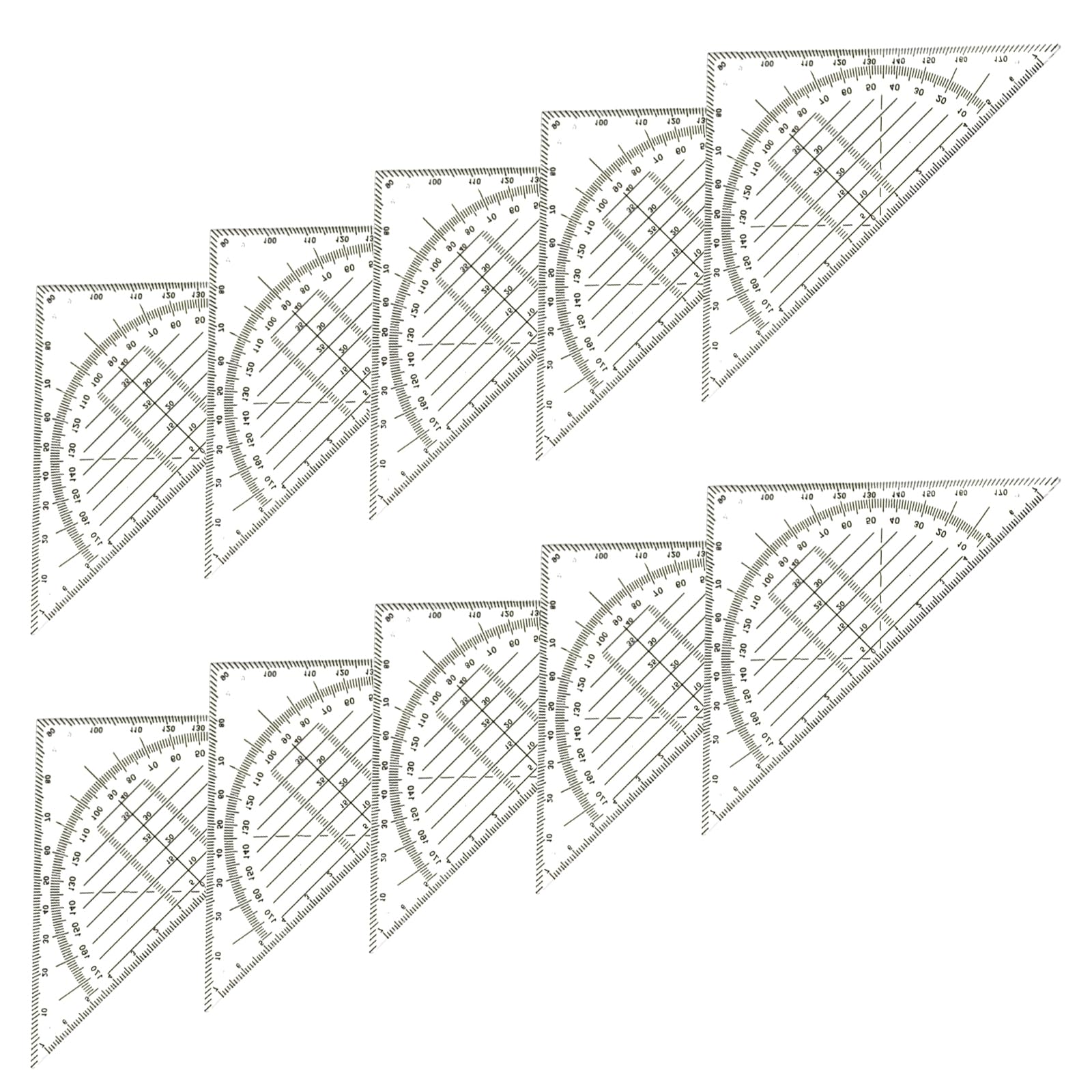 10Pcs Set Square Ruler Buil in 180 Degrees Math Protractors Multifunction Geometry Drawing Tool for Engineering Drafting Protractor with Measurement Scales