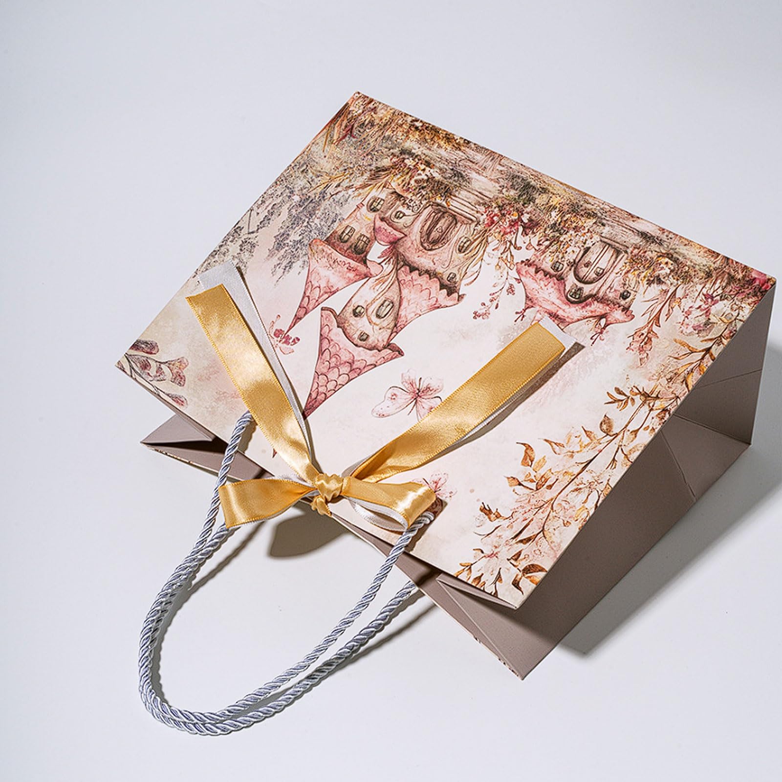 Paquete de 20 bolsas papel con asas cinta, 3 tamaños, elegantes ropa rosas y moradas for cumpleaños regalos fiesta(M)