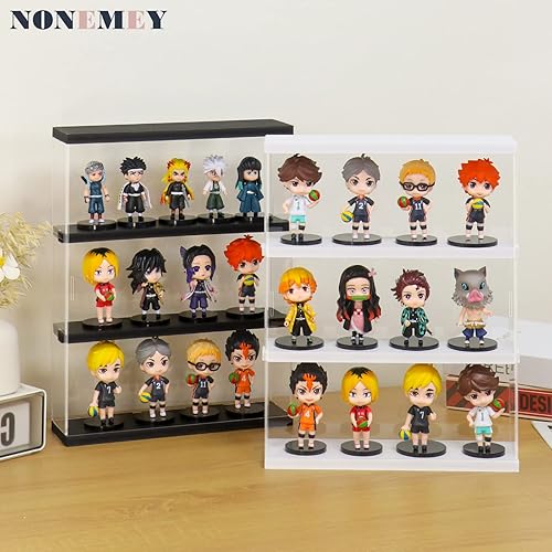 Miniatura 5 de NONEMEY Caja de exhibición de acrílico transparente con base de madera de 2 niveles, 3 niveles, 1224 compartimentos, caja de almacenamiento,