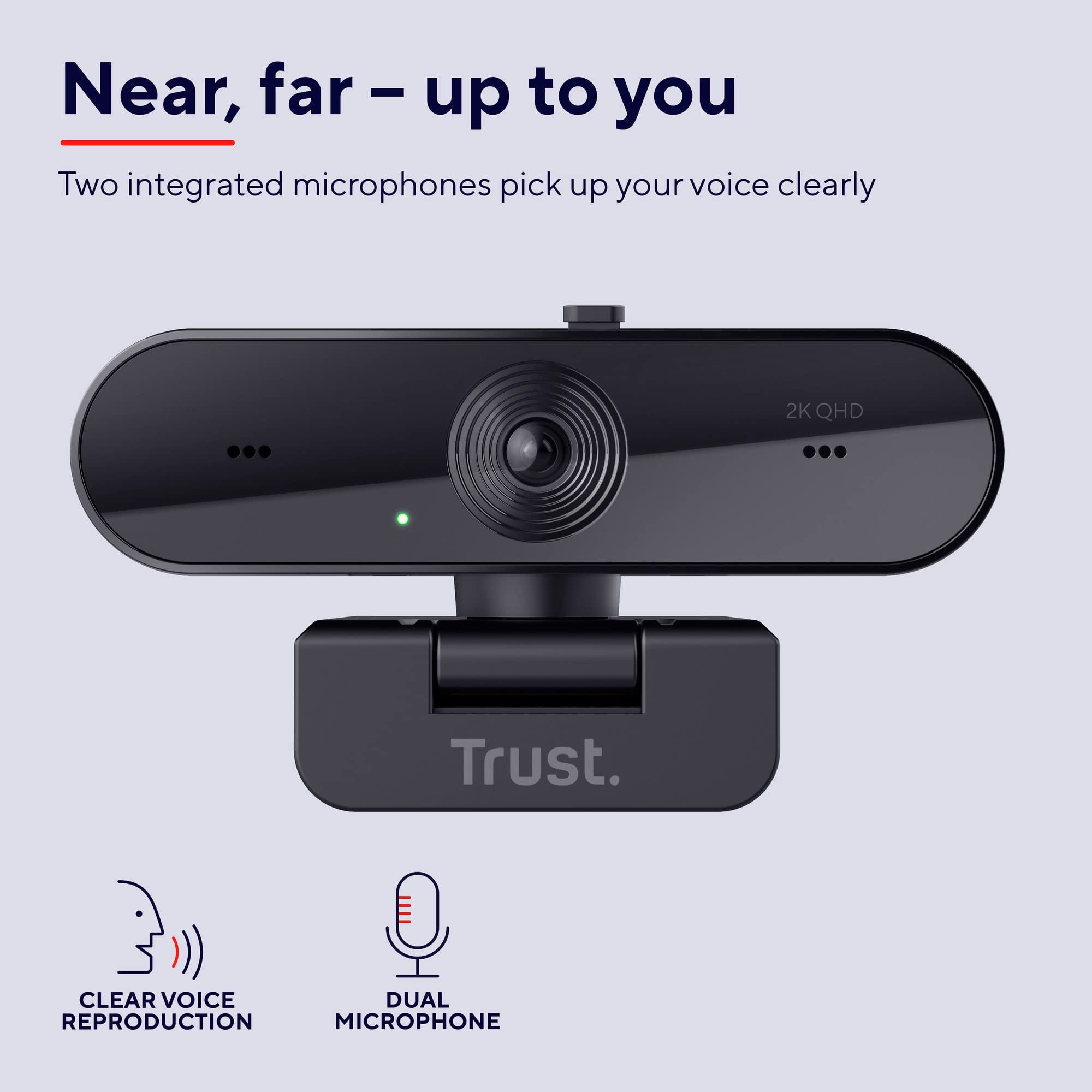 Trust Taxon 2K QHD Webcam 2560x1440p USB Kamera mit Abdeckung, Autofokus | Weitwinkel, 2 Mikrofone, 85% Recycling-Kunststoff, Videokamera für Konferenzen Videoanrufe Teams Zoom