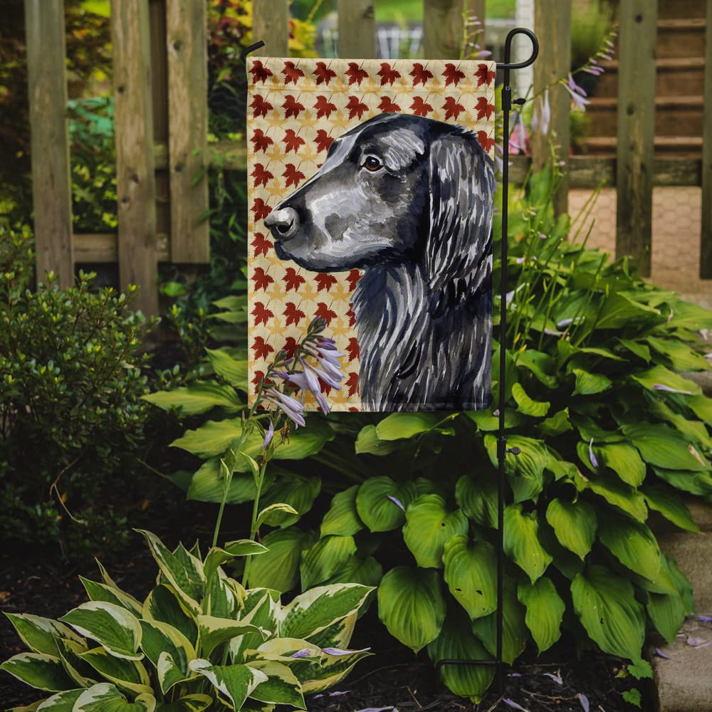 Caroline's Treasures LH9096GF Flat Coated Retriever Fall Leaves Portrait Flag Garden Size, Small, multicolor