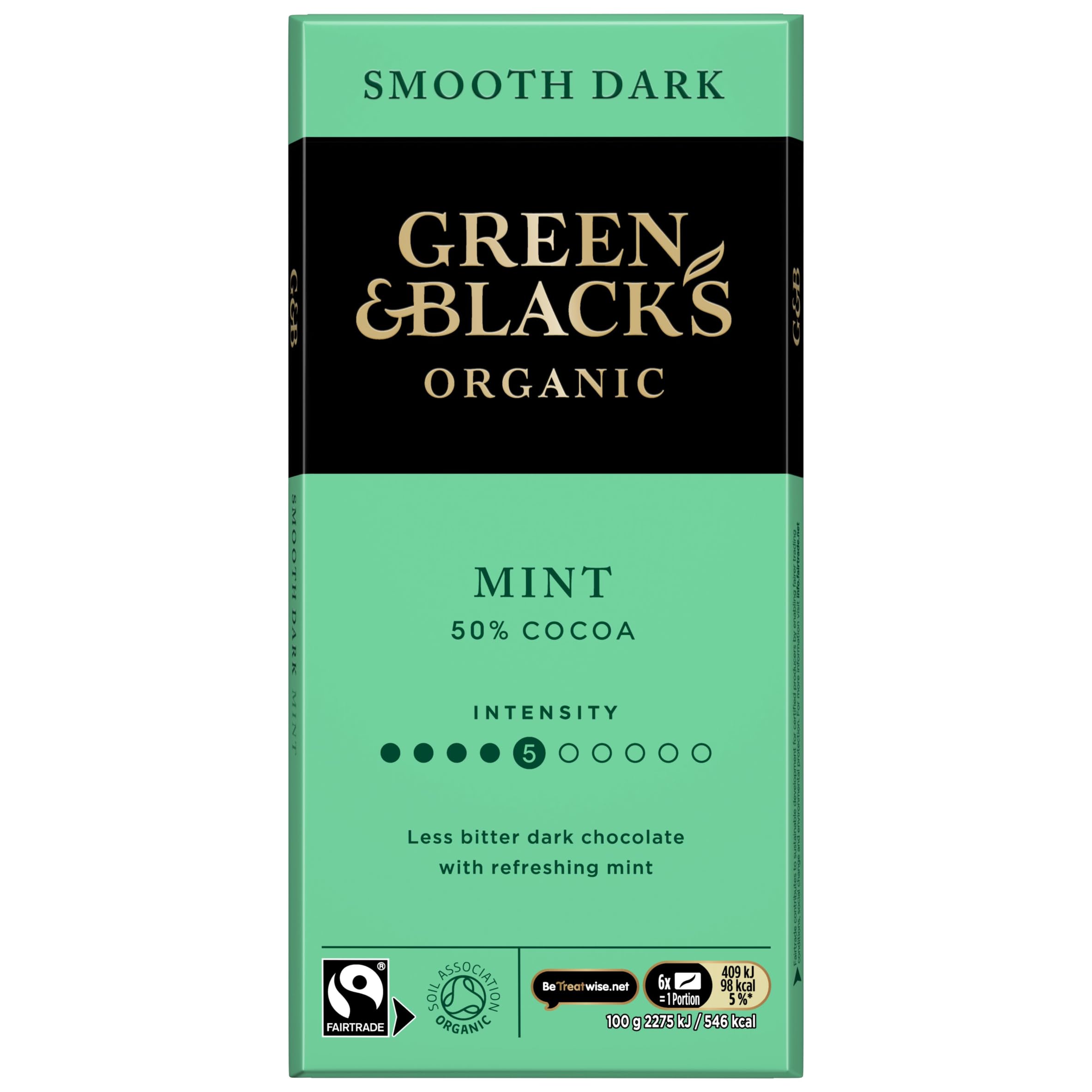 Green & Black's Organic Smooth Mint Chocolate Bar, 50% Cocoa, 90g (Pack of 1)