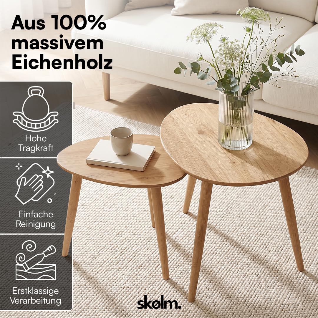 skølm Lodur Couchtisch oval 2er-Set, Eichenholz, Natur geölt, 3 Tischbeine