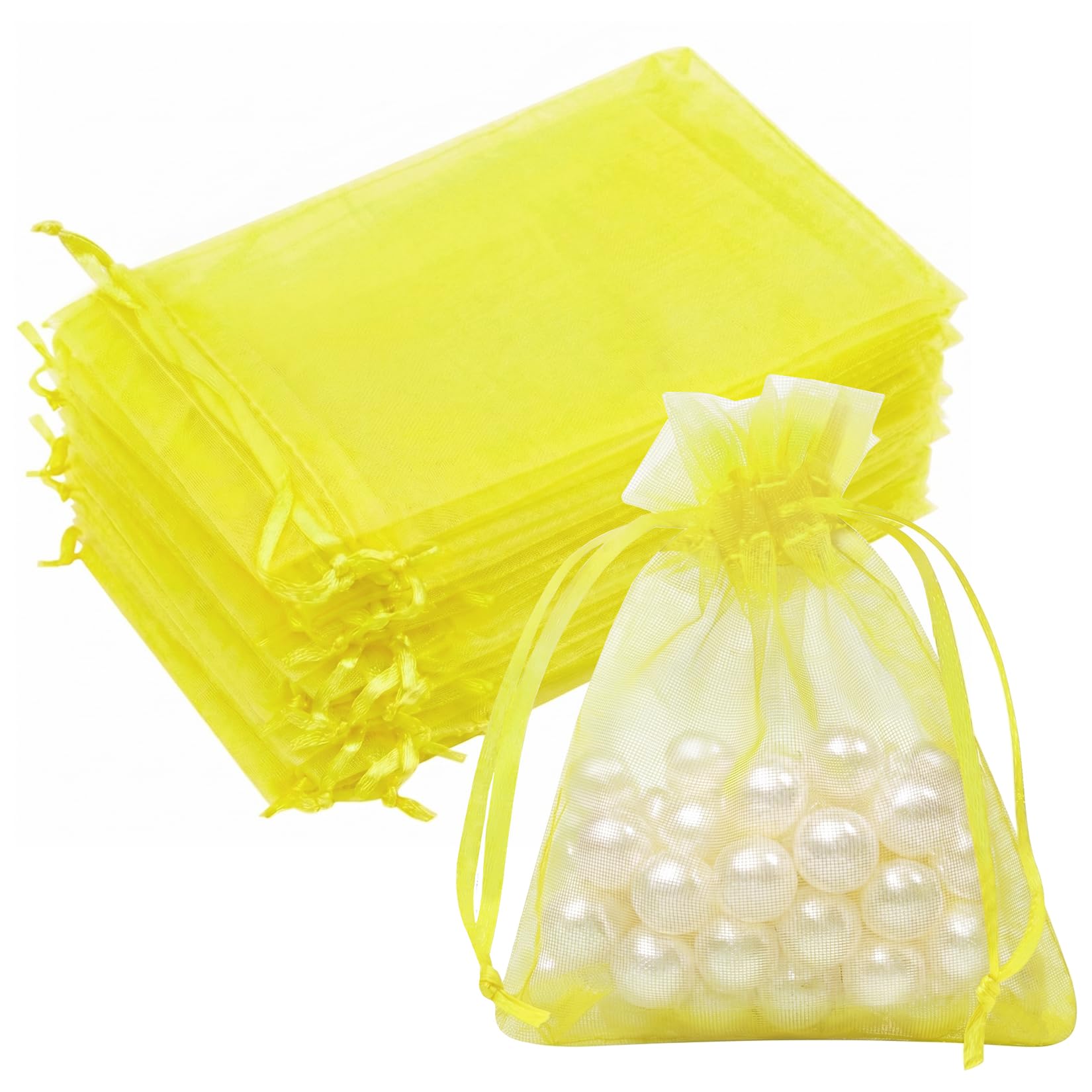 Crweety 50PCS Organza Bags 3x4 Yellow Small Gift Bags Mesh Drawstring