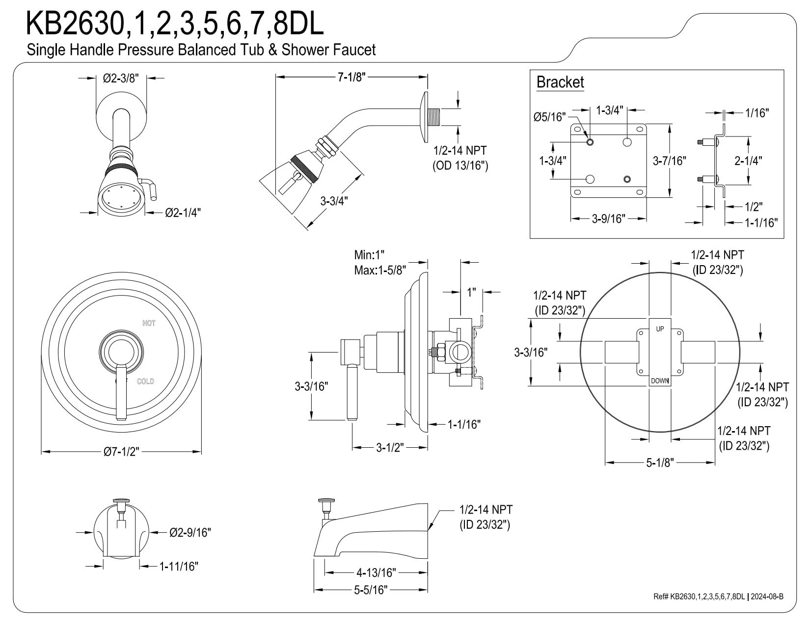 Kingston Brass KB263 DL - Grifo para bañera y ducha, KB2632DL