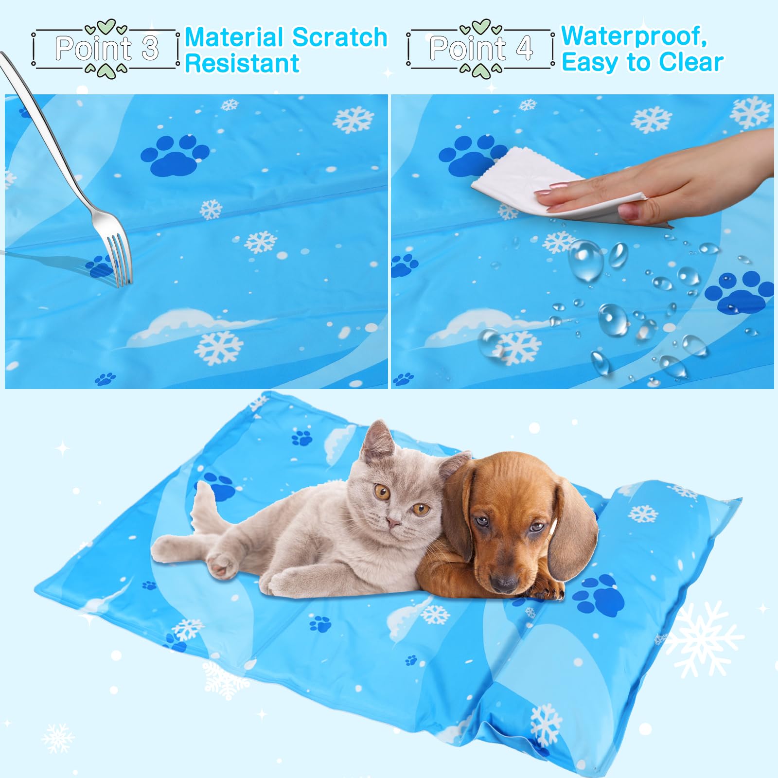 Esterilla Refrescante para Perros y Gatos, Alfombrilla de Gel Autorefrigerante, Cojín Refrescante No Tóxico, Cama Fría y Manta Refrigerante Duradera para Mascotas