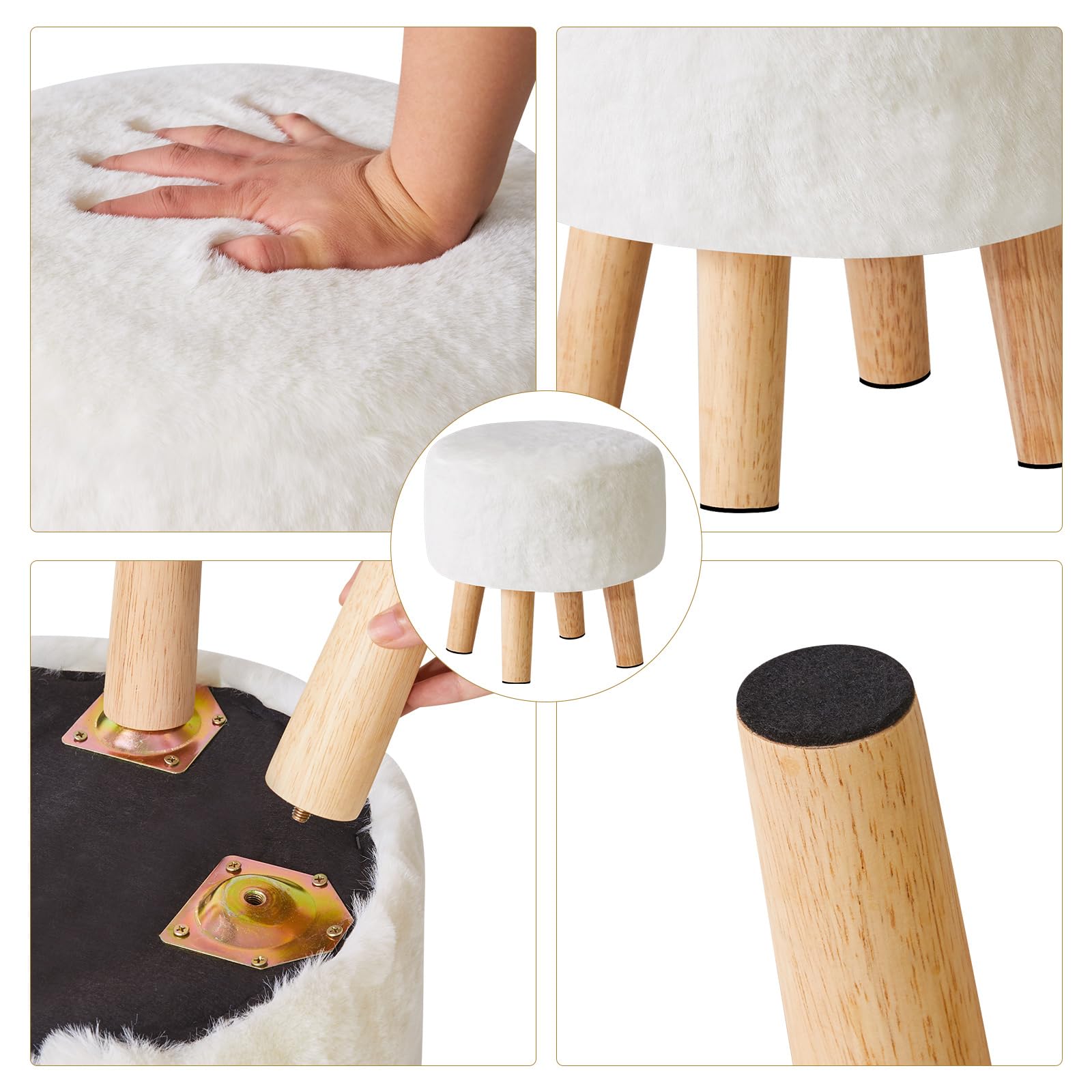 YMYNY Tabouret Pouf Ottoman Moderne en Bois Massif, Rond et Bas, Repose-Pieds pour Salon et Chambre, 32×32×32CM, Blanc HBD035W