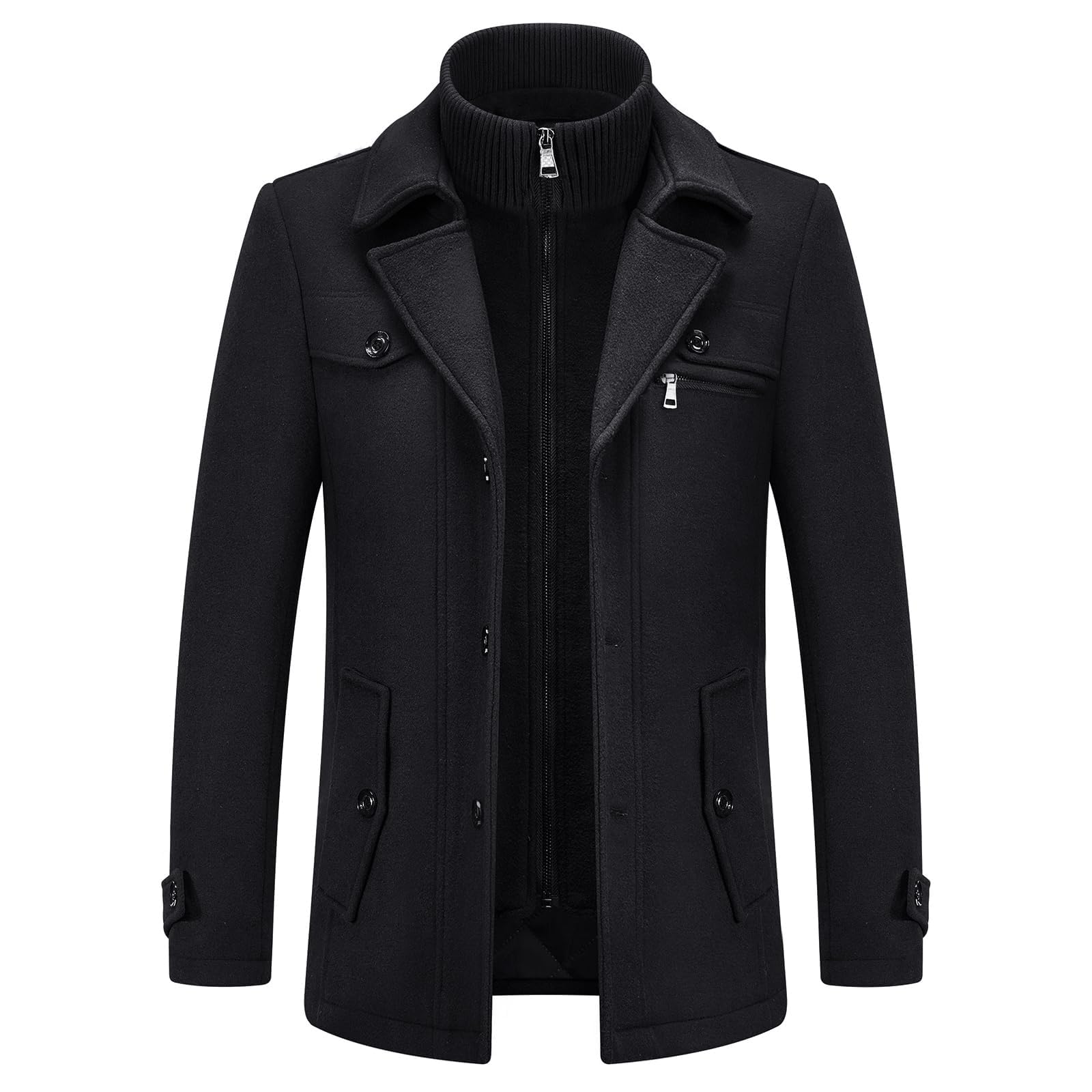 KUDORO Herren Wintermantel Wolle Kurzmantel Wollmantel Mittellang Slim Fit für Business Freizeit Winterjacke Peacoat Casual