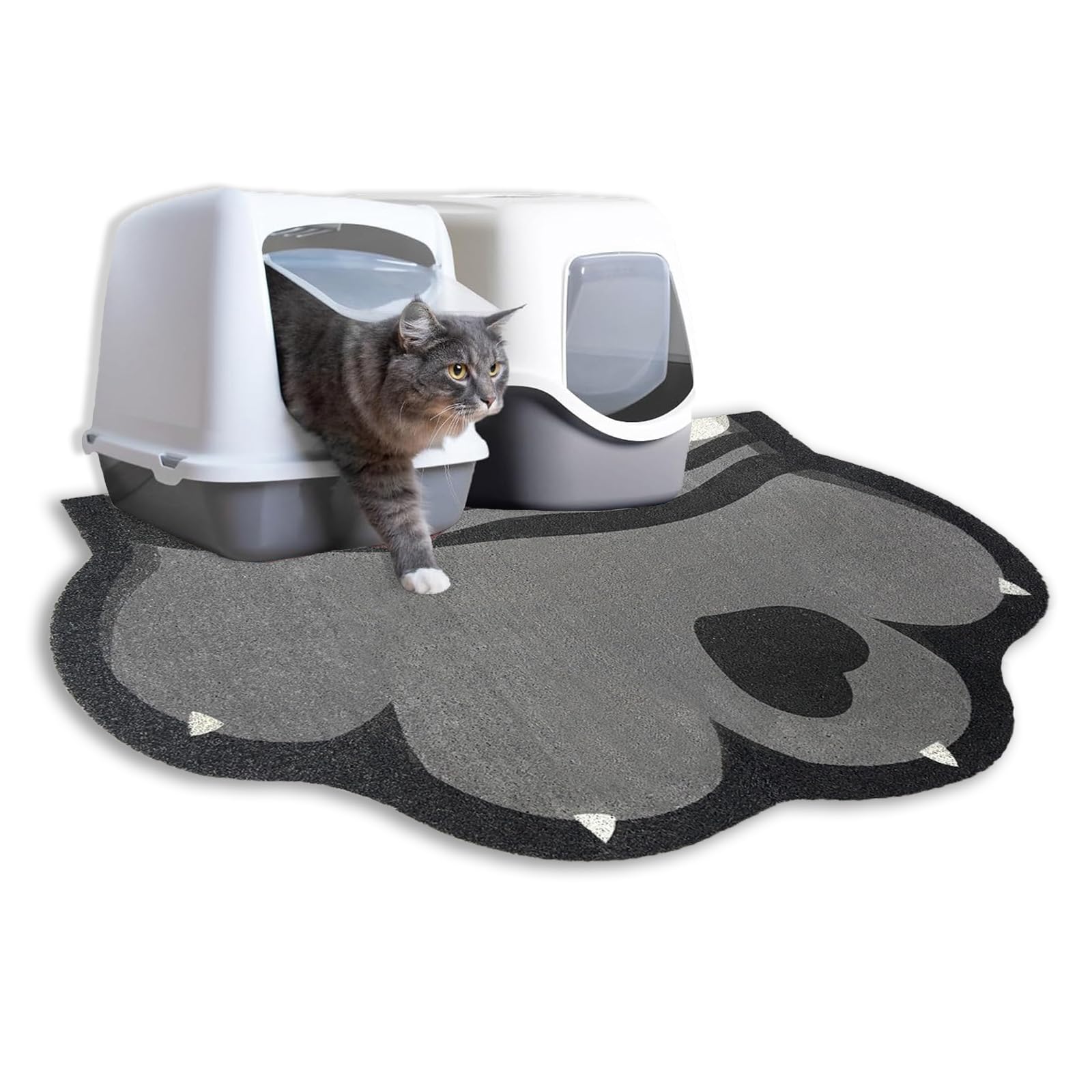 Katzenstreu Matte, 90 x 60 cm Katzenklo Matte Groß für Katzenklo, rutschfest und wasserdicht Katzentoilette Matte, leicht zu reinigen, niedliche weiche PVC Katzenklo Unterlage, Grau
