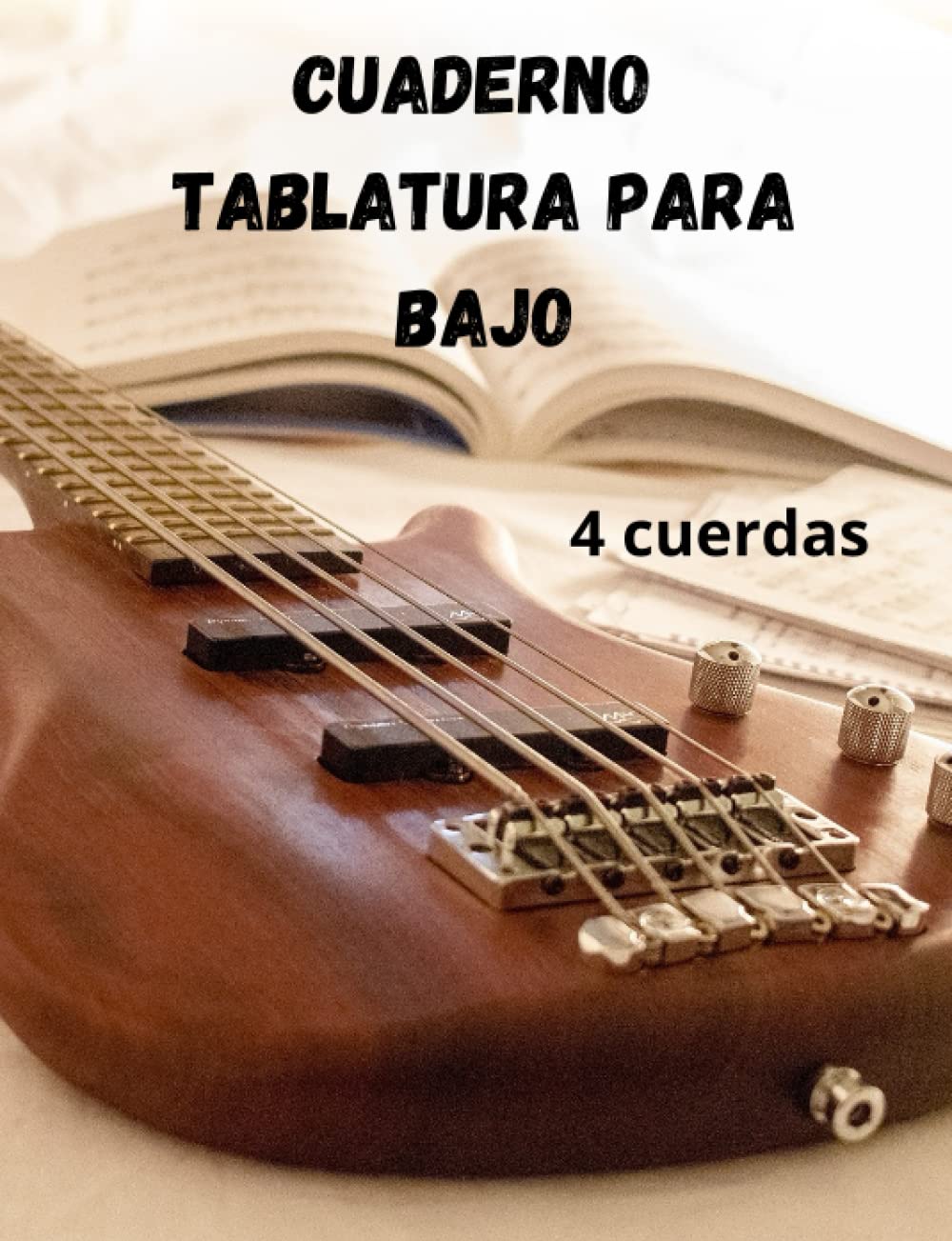 tablatura para bajo. Cuaderno de cuatro cuerdas. 7 tablaturas por página: tablatura de 4 cuerdas
