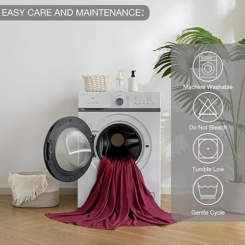 Miniatura 6 de Juego de sábanas Queen color rojo vino, estilo hotel de lujo, juego de sábanas bajeras de bolsillo extra profundo, sábanas de microfibra y fundas de