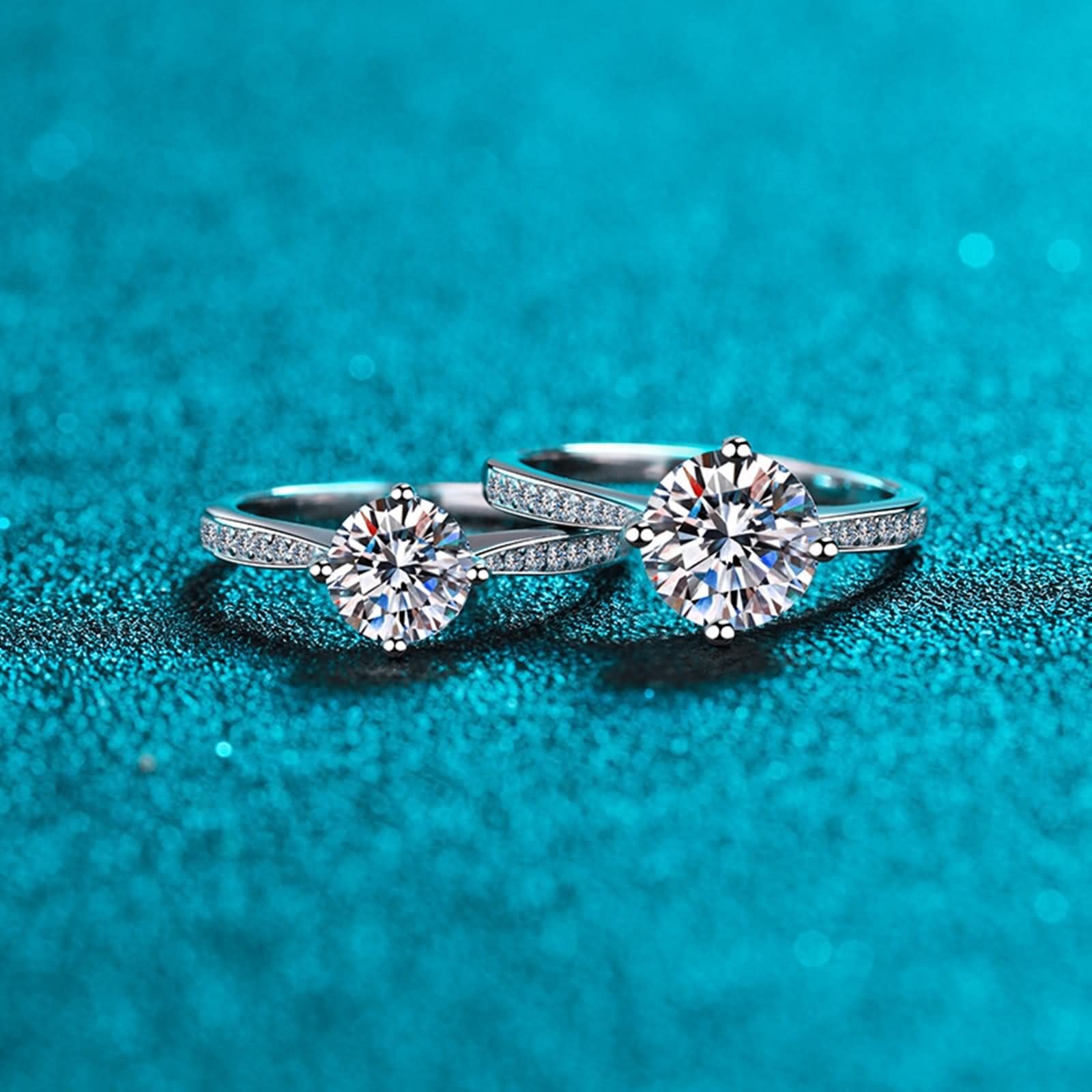 Fedi nuziali da donna, anello di fidanzamento solitario di forma rotonda in oro bianco con moissanite in argento Sterling 925