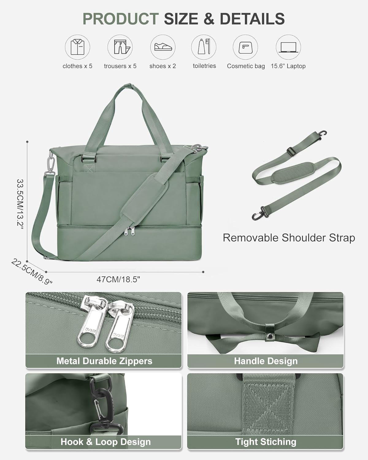 Weekender Bags for Women, Travel Duffel with Shoe Compartment USB Charging, Carry On Gym Duffle Bag with Wet Pocket, Personal Item Overnight Tote Bag for Airlines, Green - Image 4