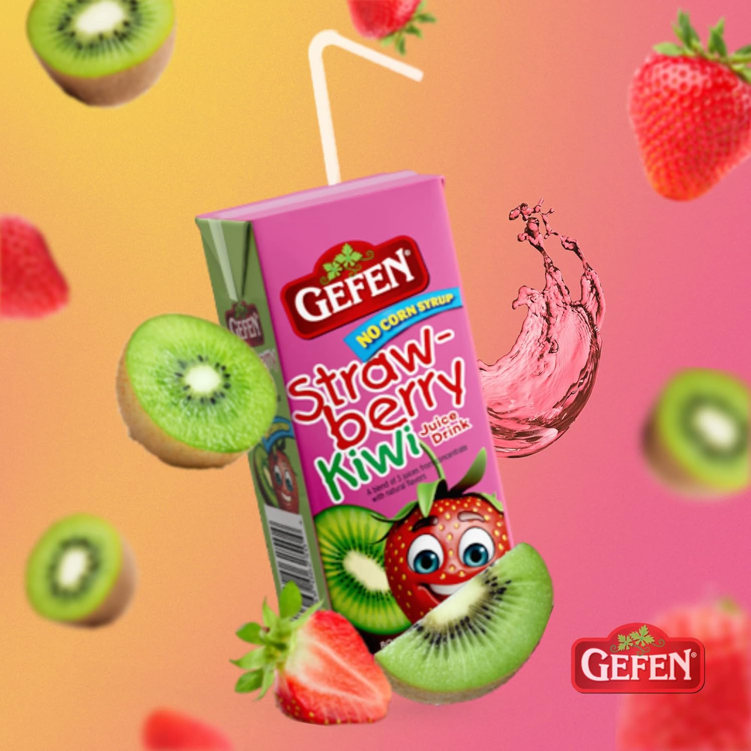 Gefen Strawberry Kiwi Juice Box Drinks with Straw (27 Pack) | No High Fructose Corn Syrup | Travel Friendly | Lunchbox Size | Kosher