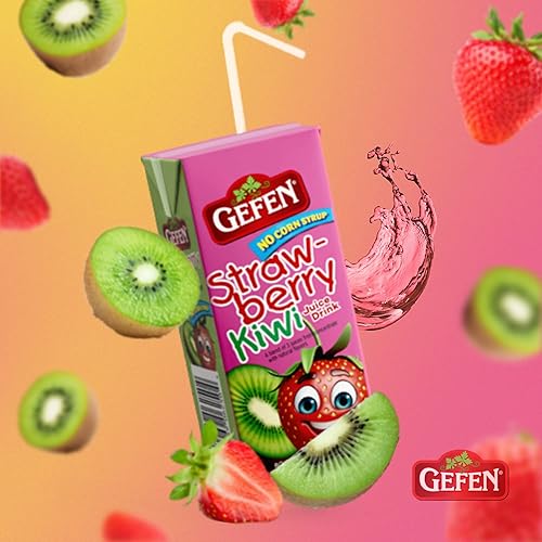 Miniatura 2 de Gefen Caja de jugo de fresa y kiwi con pajita (paquete de 27) Sin jarabe de maíz de alta fructosa Apto para viajes Tamaño de la lonchera