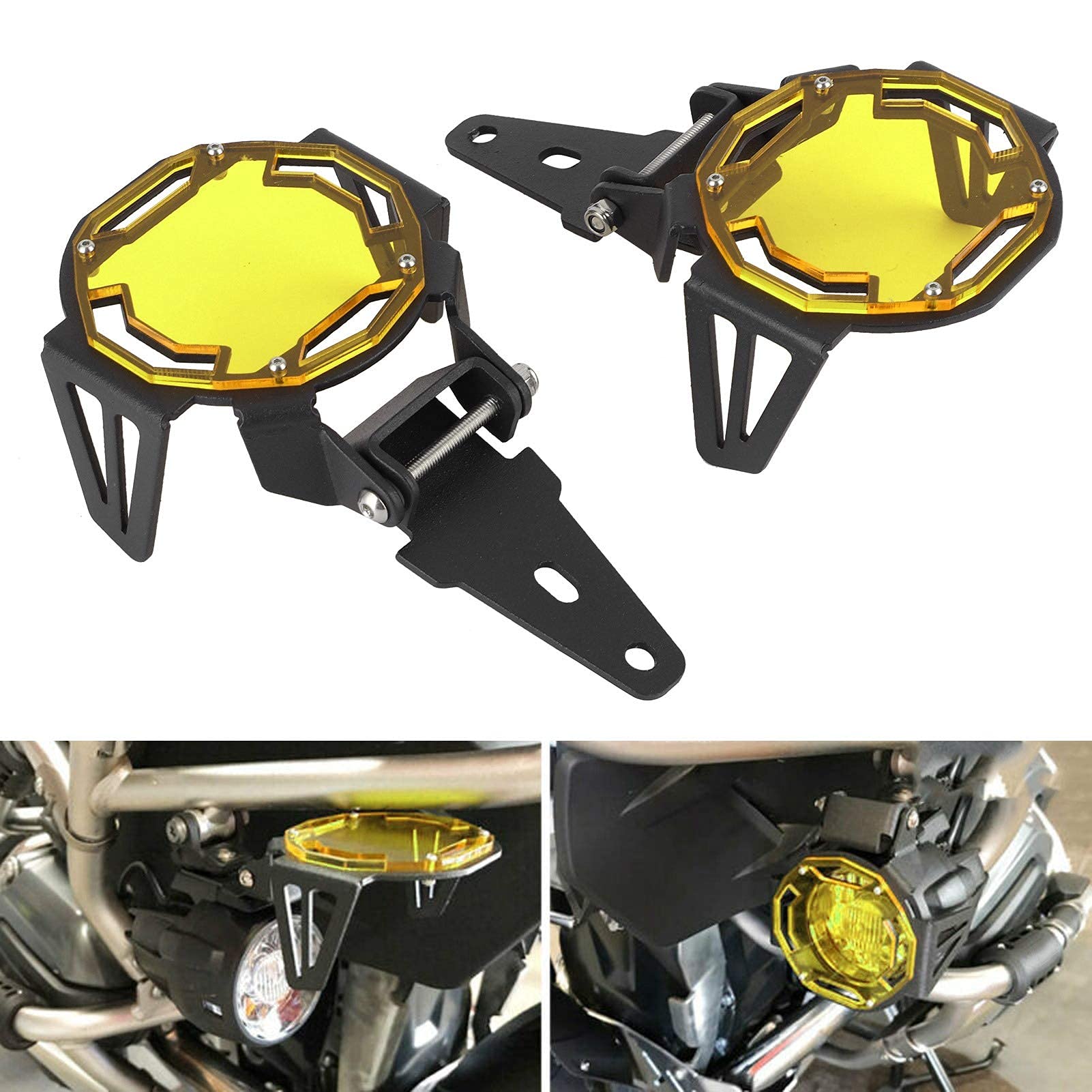 Osłona przeciwmgielna, 1K6941005S 1K6941006S Motocykl Osłona przeciwmgielna Osłona ochronna Osłona lampy LED Pasuje do R1200GS / R1250GS Adventure LC(żółty)