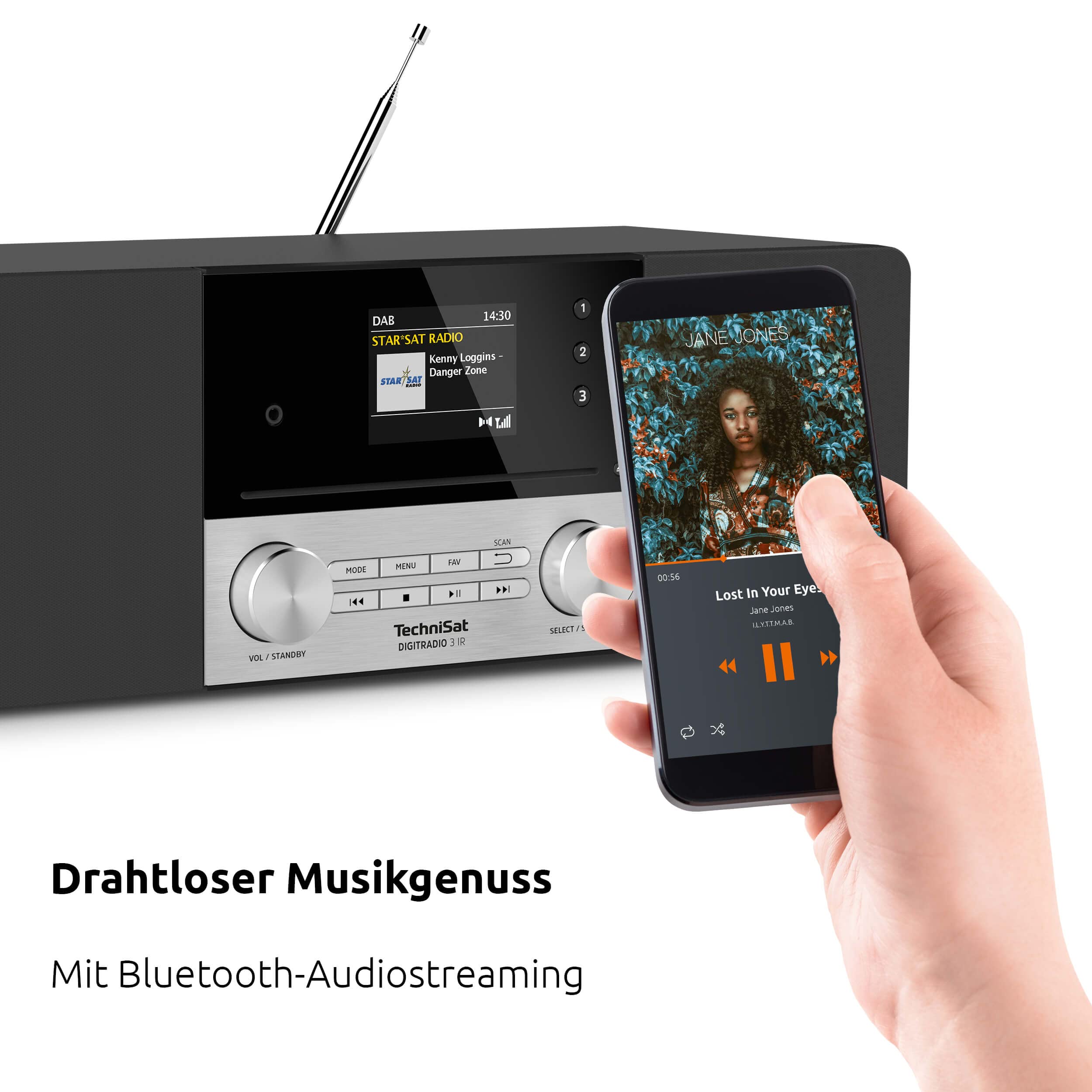TechniSat DIGITRADIO 3 IR - Stereo DAB Radio Kompaktanlage (DAB+, UKW, CD-Player, Bluetooth, Internetradio, USB, Kopfhöreranschluss, AUX-Eingang, Radiowecker, 20 Watt RMS) schwarz