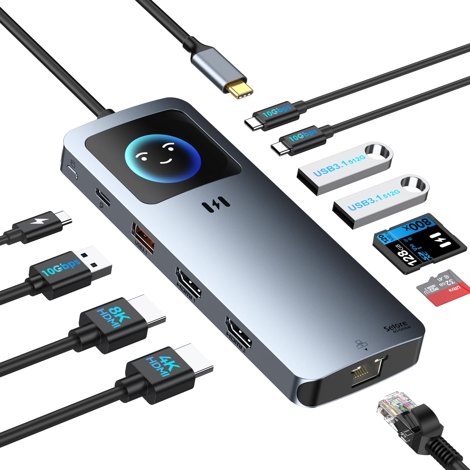 Selore USB C Docking Station Dual HDMI, USB C to Dual HDMI Adapter